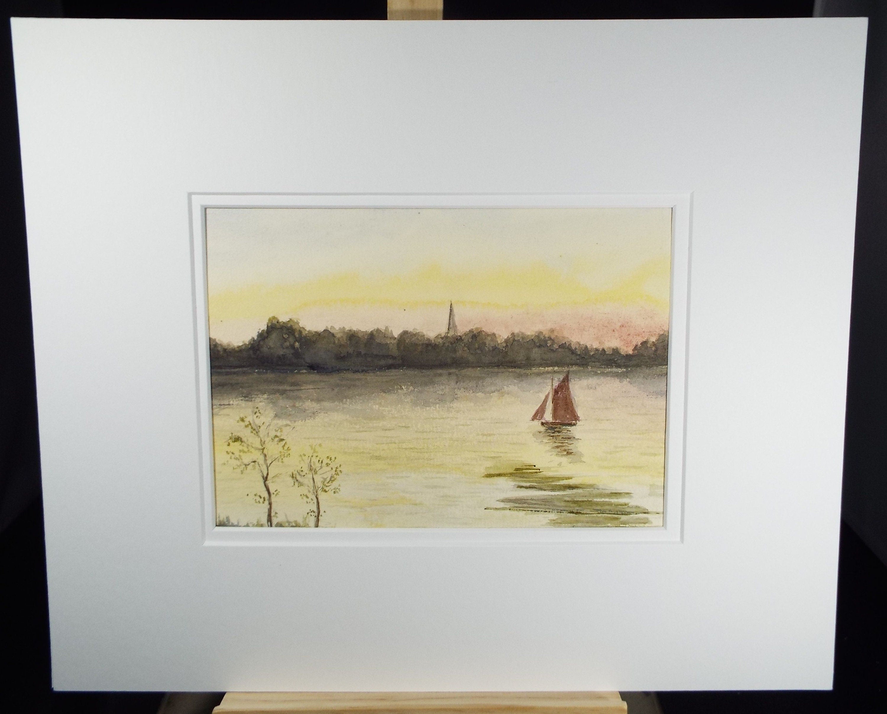Original Watercolour, 'Sailing at Sunset', c1910, Unknown Artist