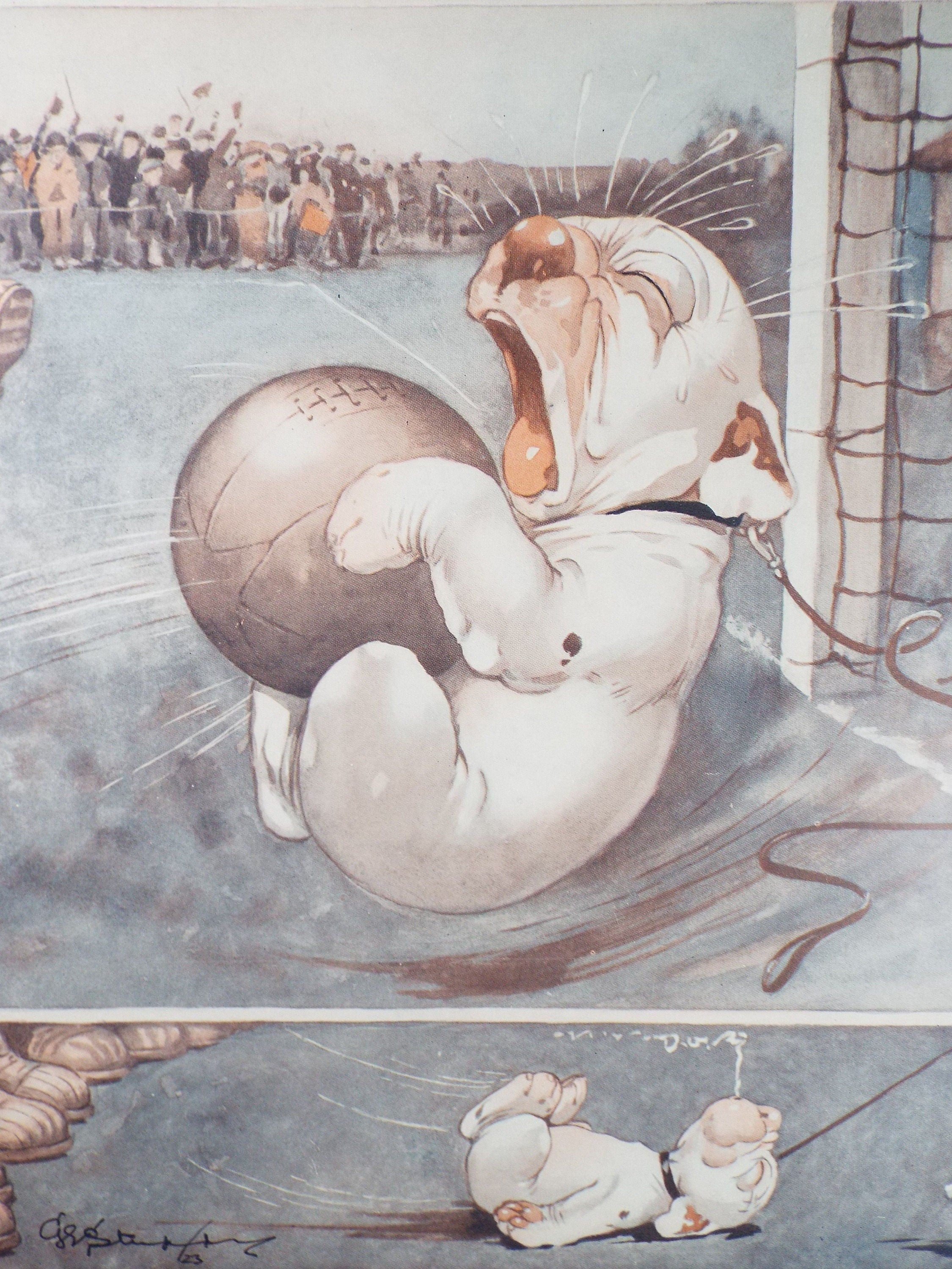 Bonzo the Dog - G. E Studdy, 'Bonzo saves a Goal', Vintage 1920's Print, Large in size, Published by 'The Sketch' magazine