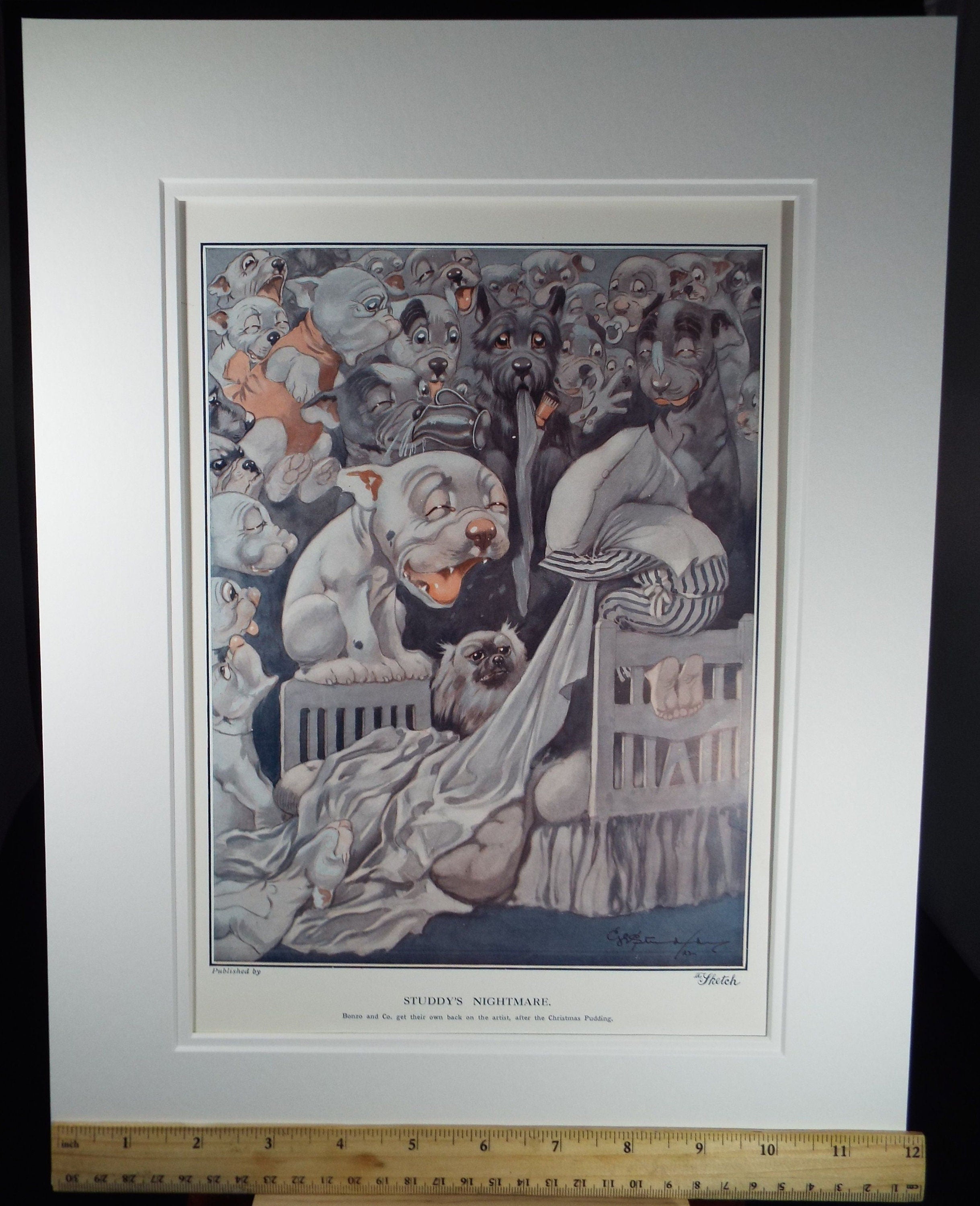 Bonzo the Dog - G. E Studdy, 'Studdy's Nightmare', Vintage 1920's Print, Large in size, Published by 'The Sketch' magazine