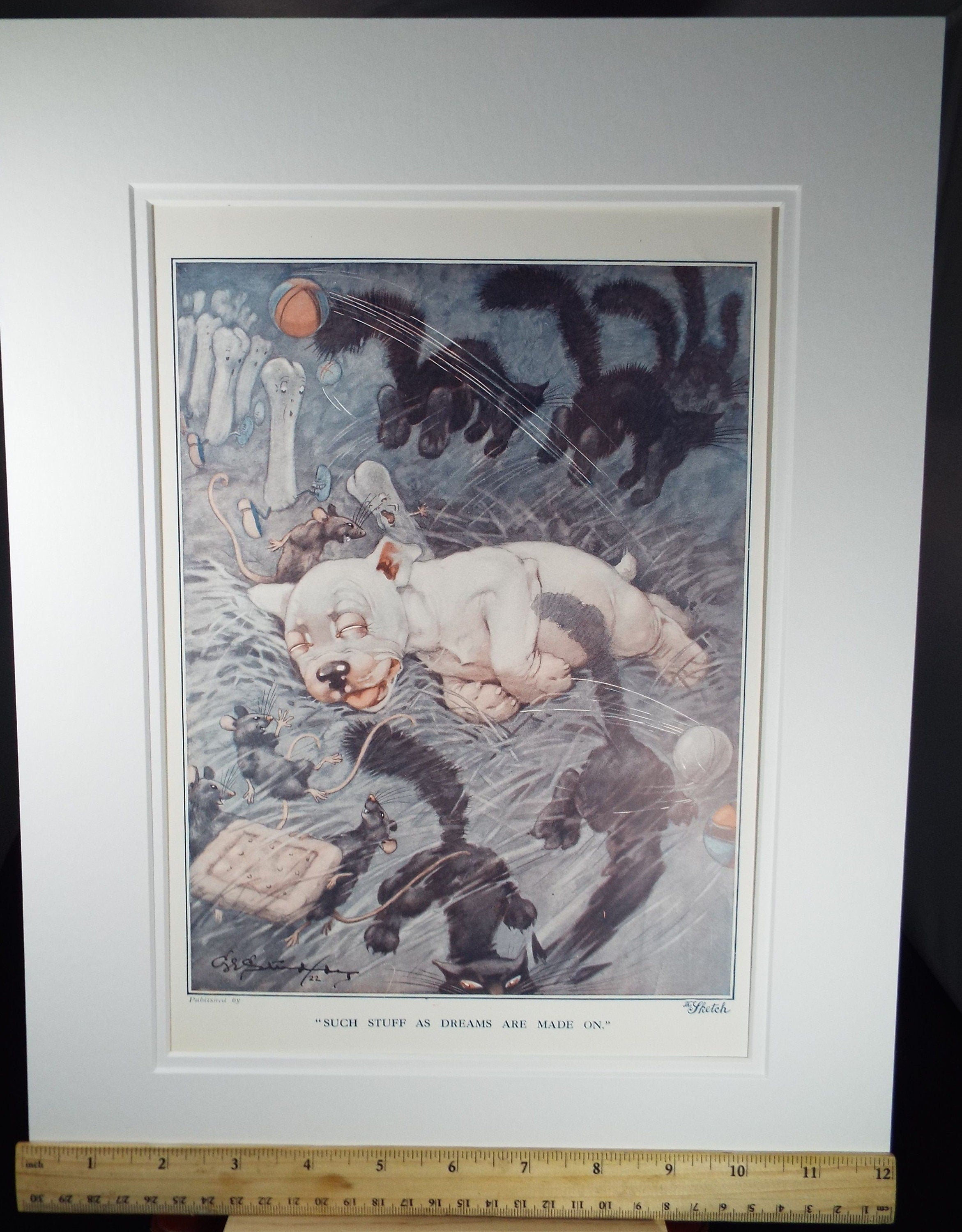 Bonzo the Dog - G. E Studdy, 'As stuff as dreams are made on', Vintage 1920's Print, Large in size, Published by 'The Sketch' magazine