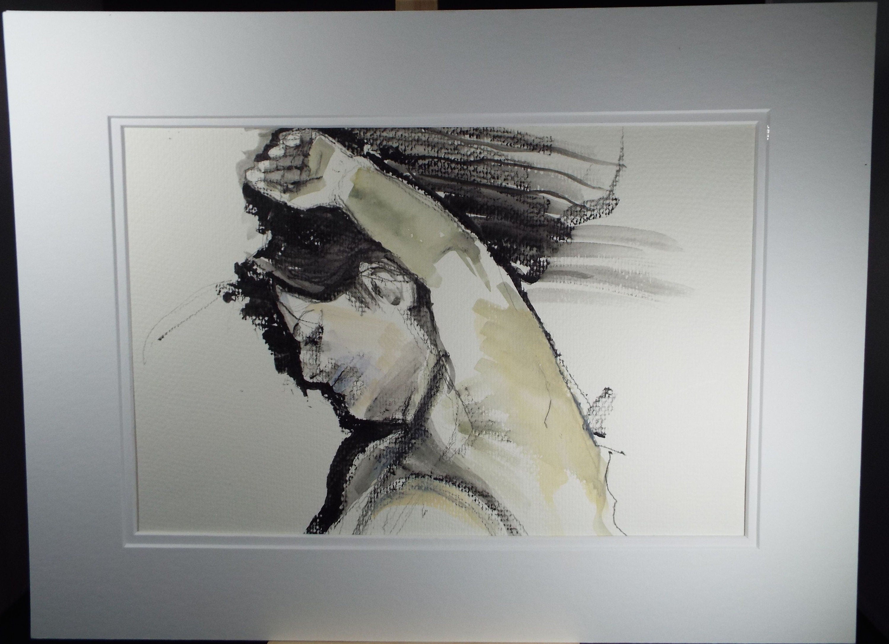 Original Watercolour and Gouache, 'Portrait of a Woman with Left Arm Raised', c1990's, Artist Unknown