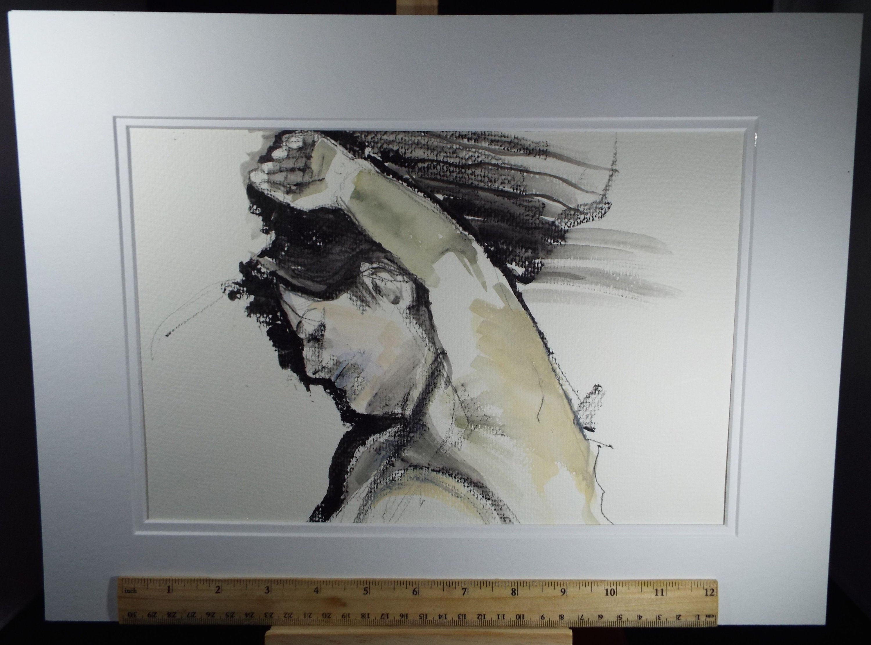 Original Watercolour and Gouache, 'Portrait of a Woman with Left Arm Raised', c1990's, Artist Unknown