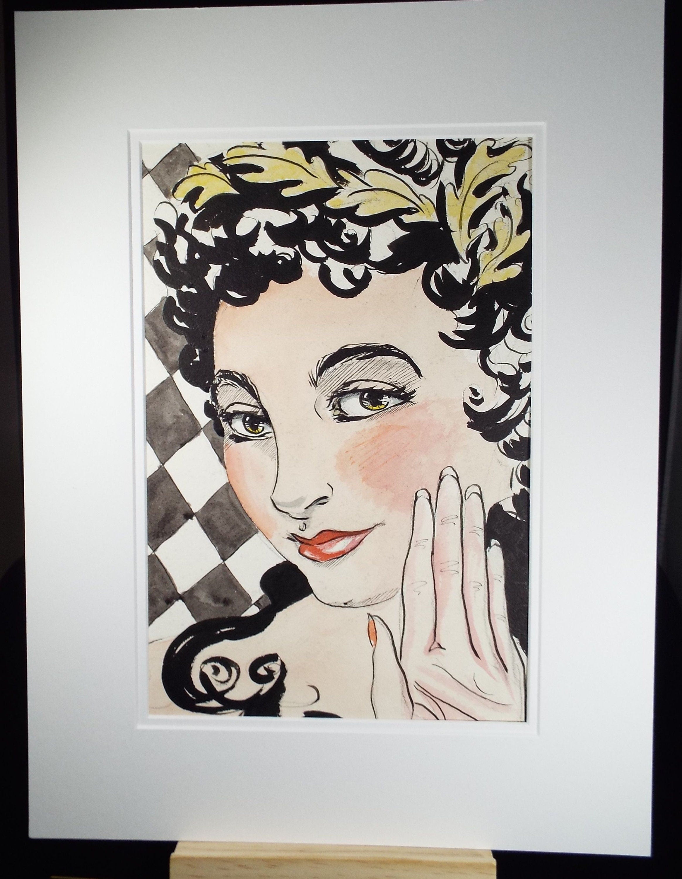 Original Watercolour and Gouache, 'Portrait of Woman wearing Oak Leaves', c1940's, Artist Unknown