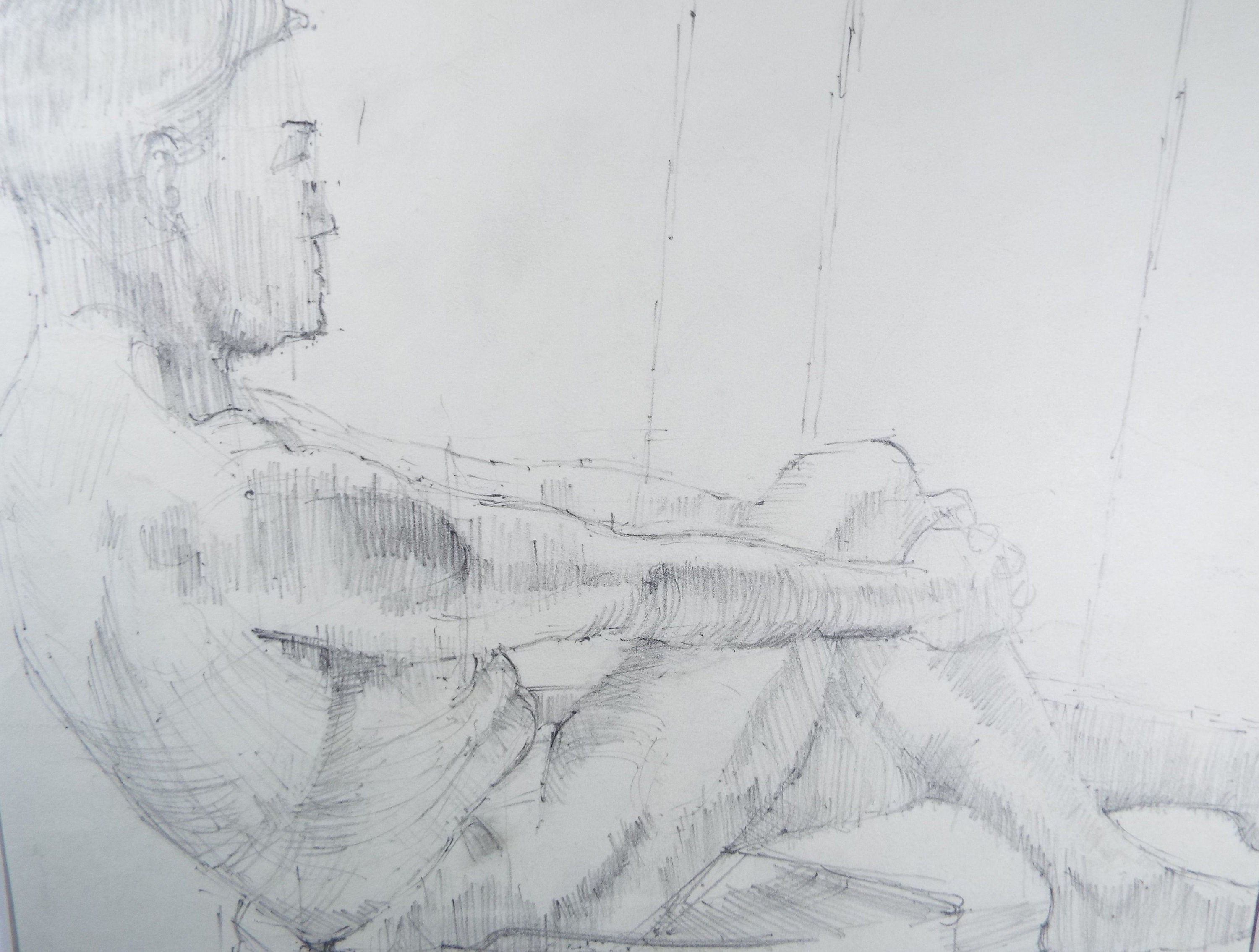 Original Pencil Drawing 'Seated Male Nude', c1980s, Artist Unknown