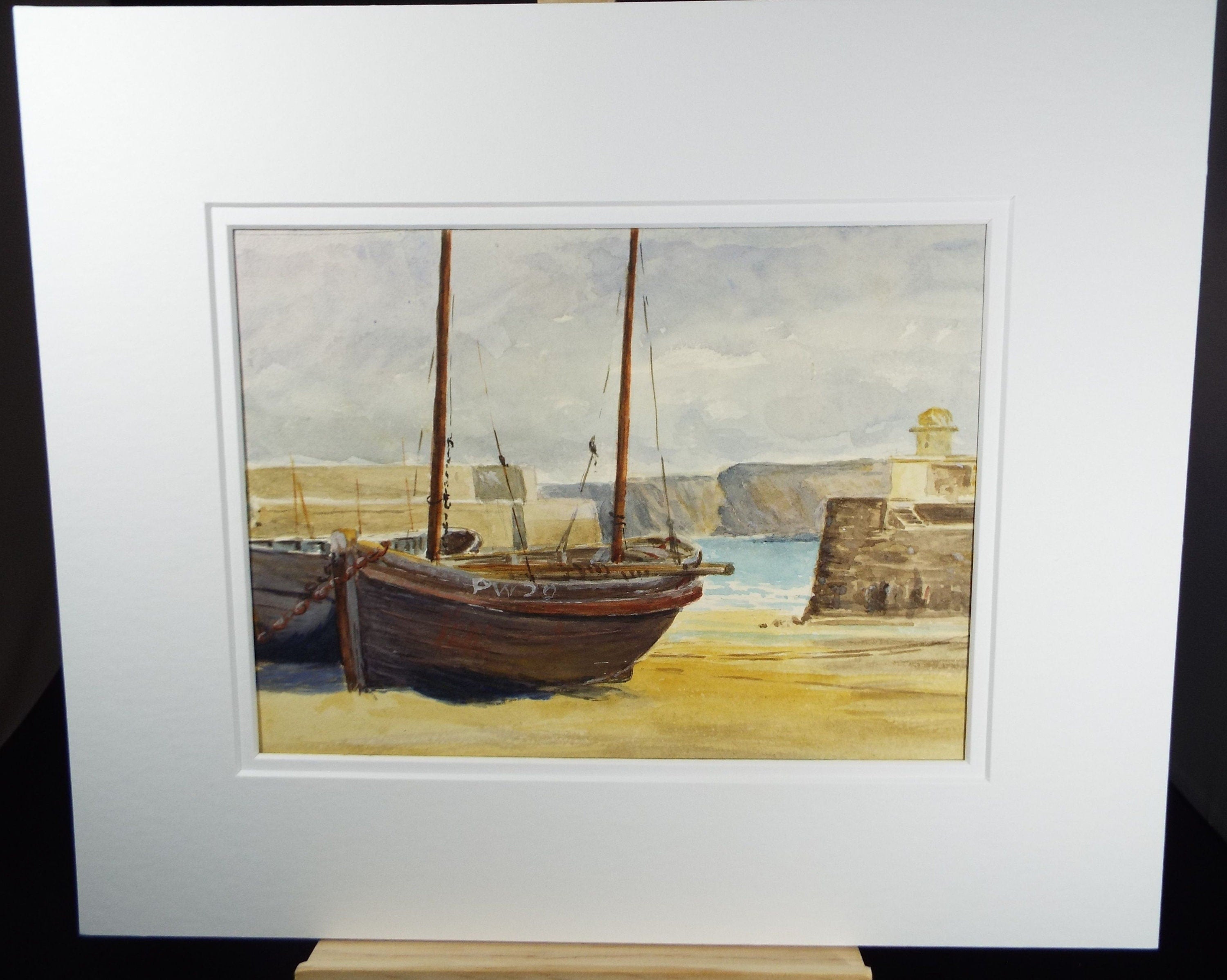 Original Watercolour, 'Fishing Boat at low Tide', c1910, Unknown Artist