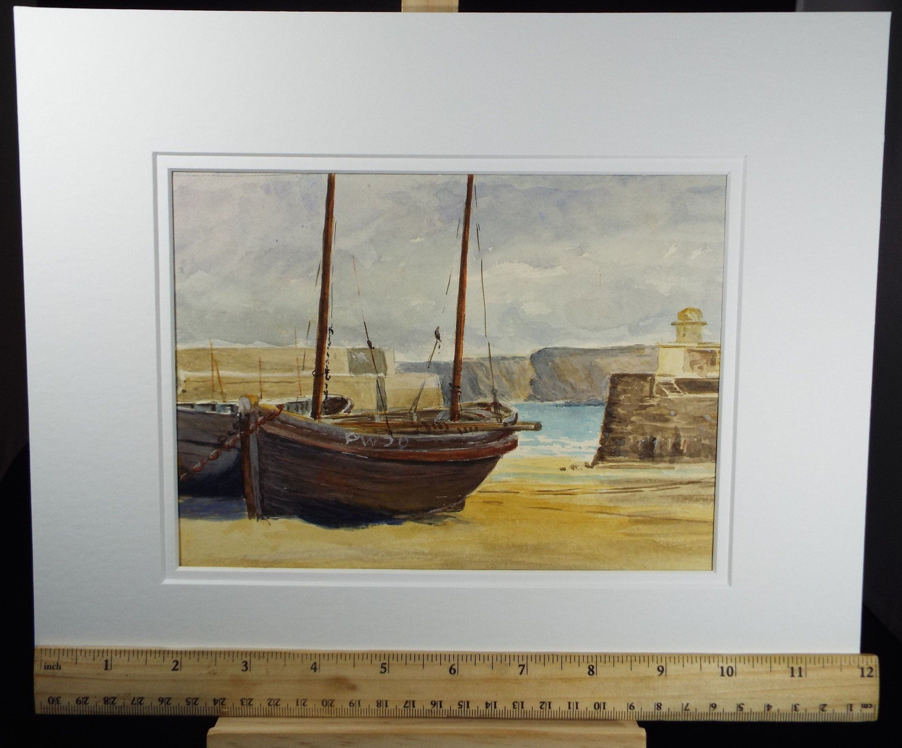 Original Watercolour, 'Fishing Boat at low Tide', c1910, Unknown Artist