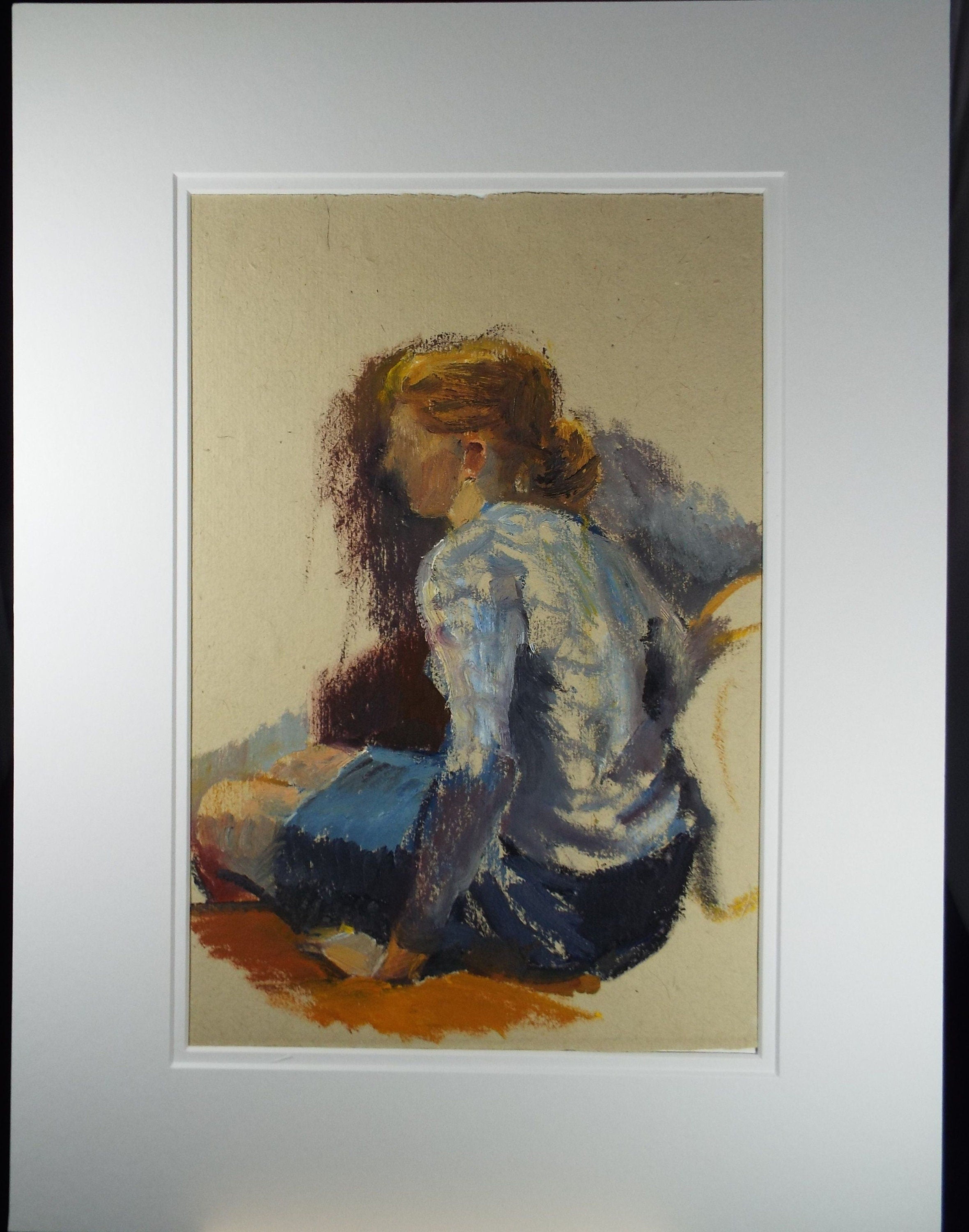 Original Watercolour and Gouache 'Seated woman in blue', c1960's - Franklin White (1892-1975) - portrait of woman with blonde hair