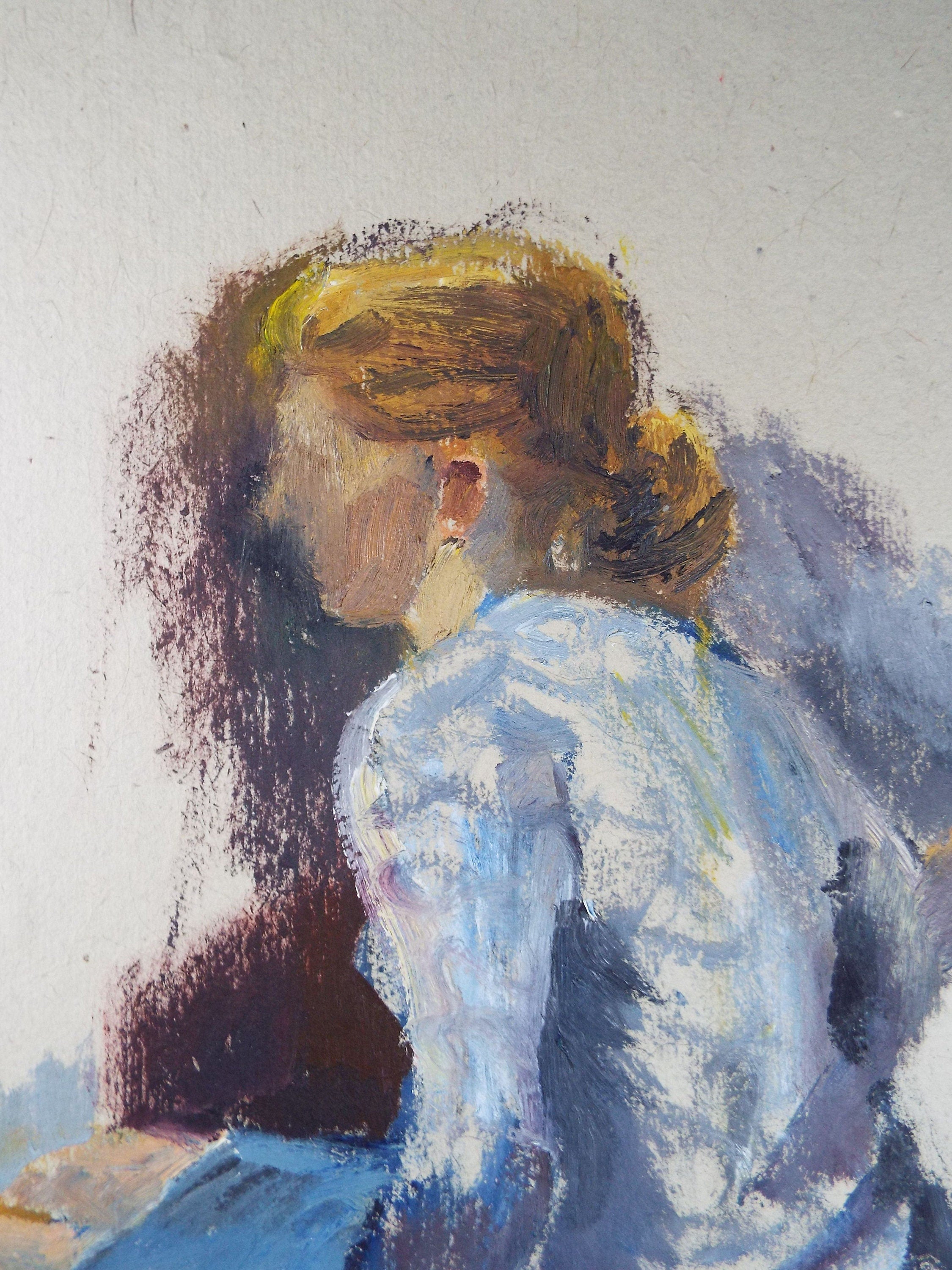 Original Watercolour and Gouache 'Seated woman in blue', c1960's - Franklin White (1892-1975) - portrait of woman with blonde hair
