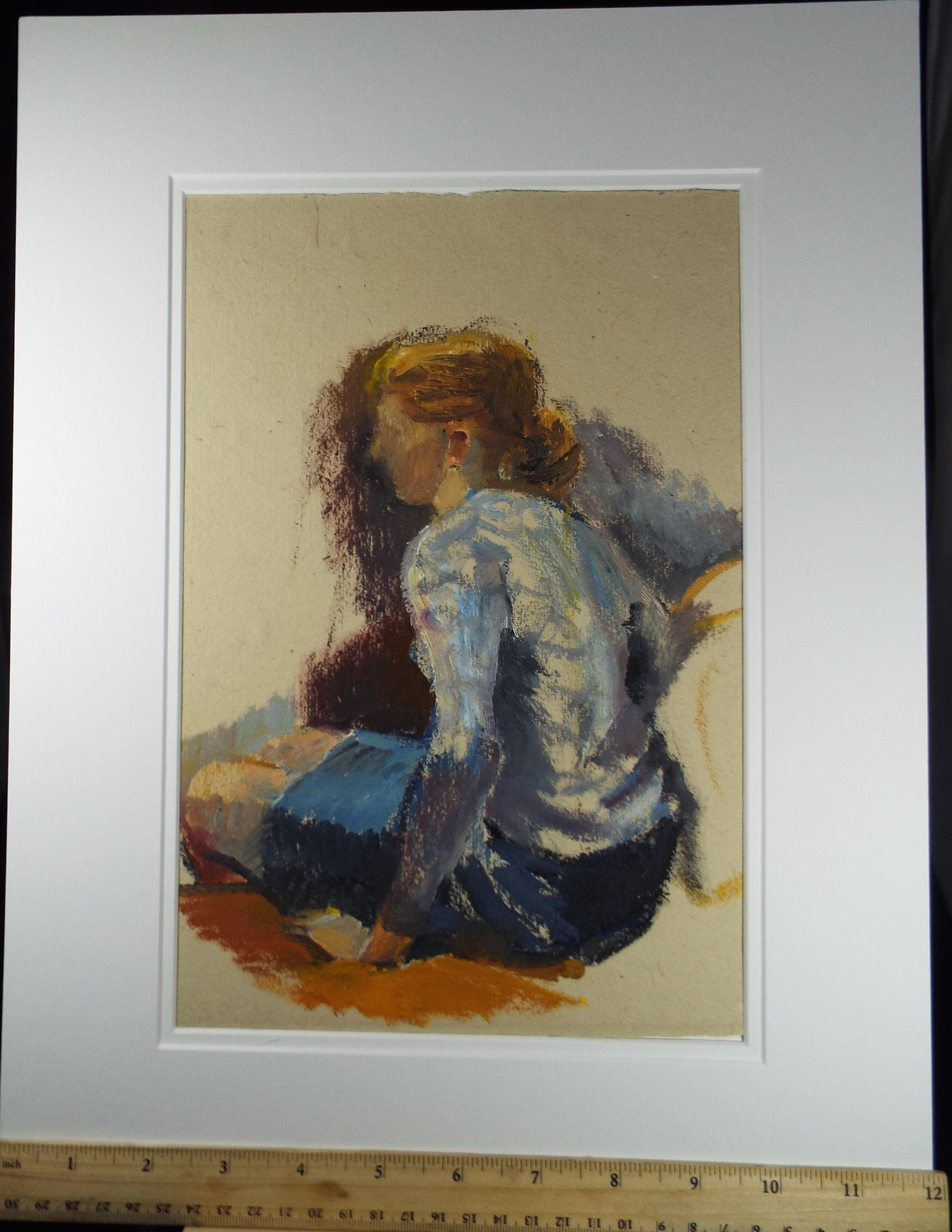 Original Watercolour and Gouache 'Seated woman in blue', c1960's - Franklin White (1892-1975) - portrait of woman with blonde hair