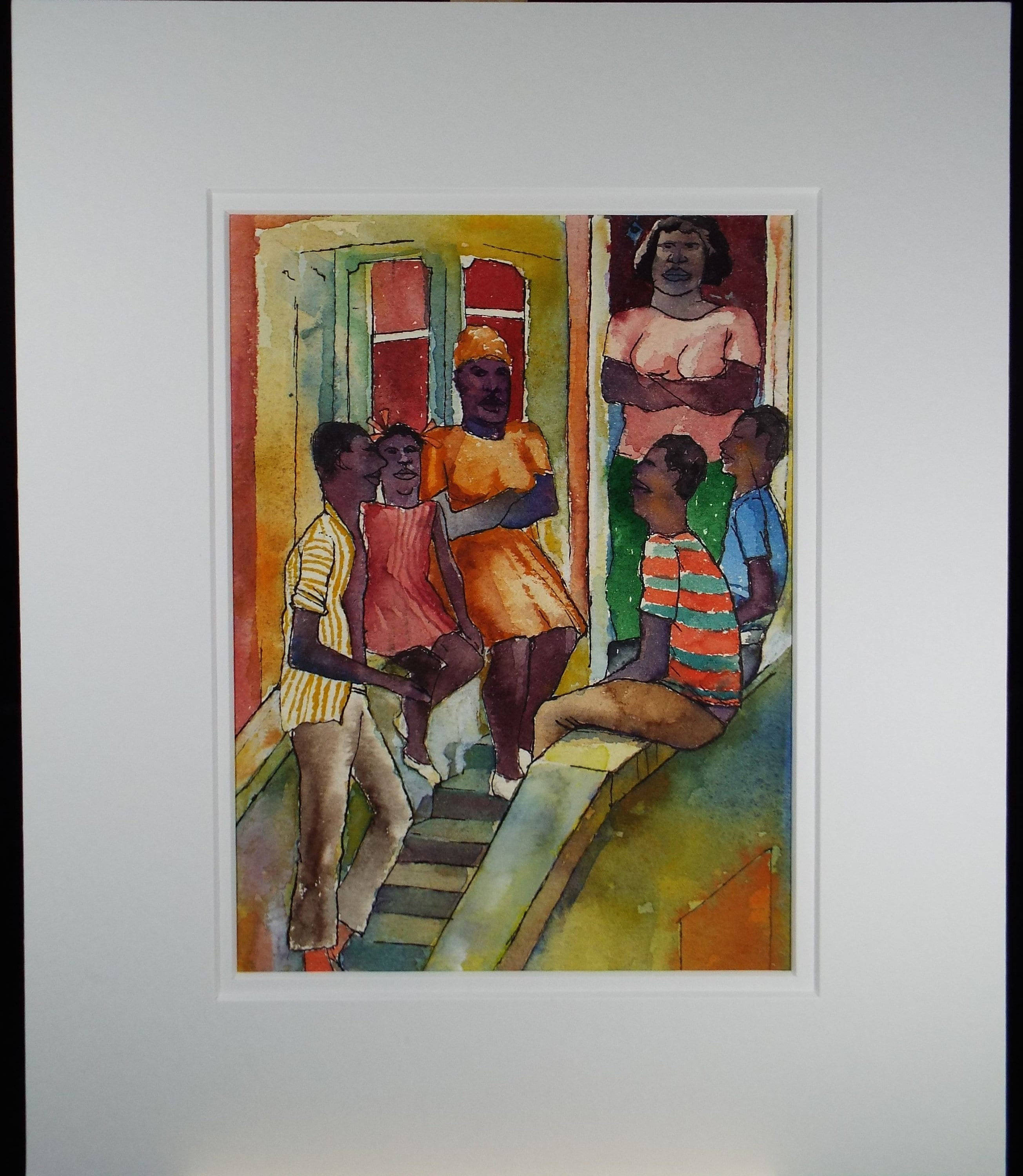 Original Watercolour, 20th Century Scottish School, 'Family on the Steps' c1980's - Donald Mackenzie b 1944