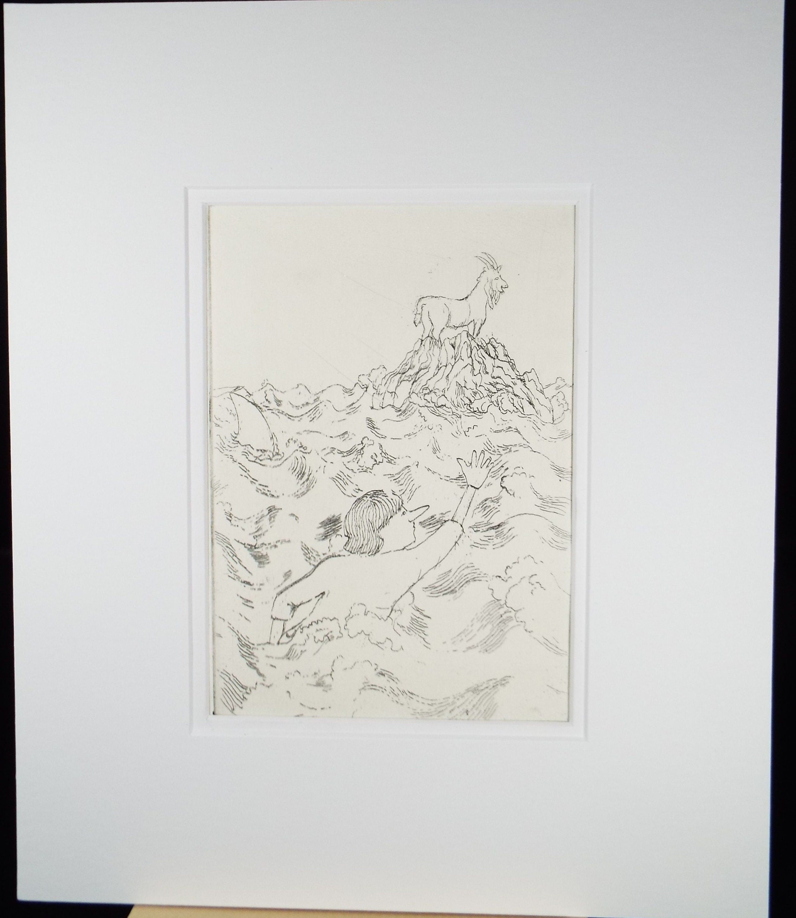 Etching, 'Goat and Drowning Man' - Circle of Donald Mackenzie b1944