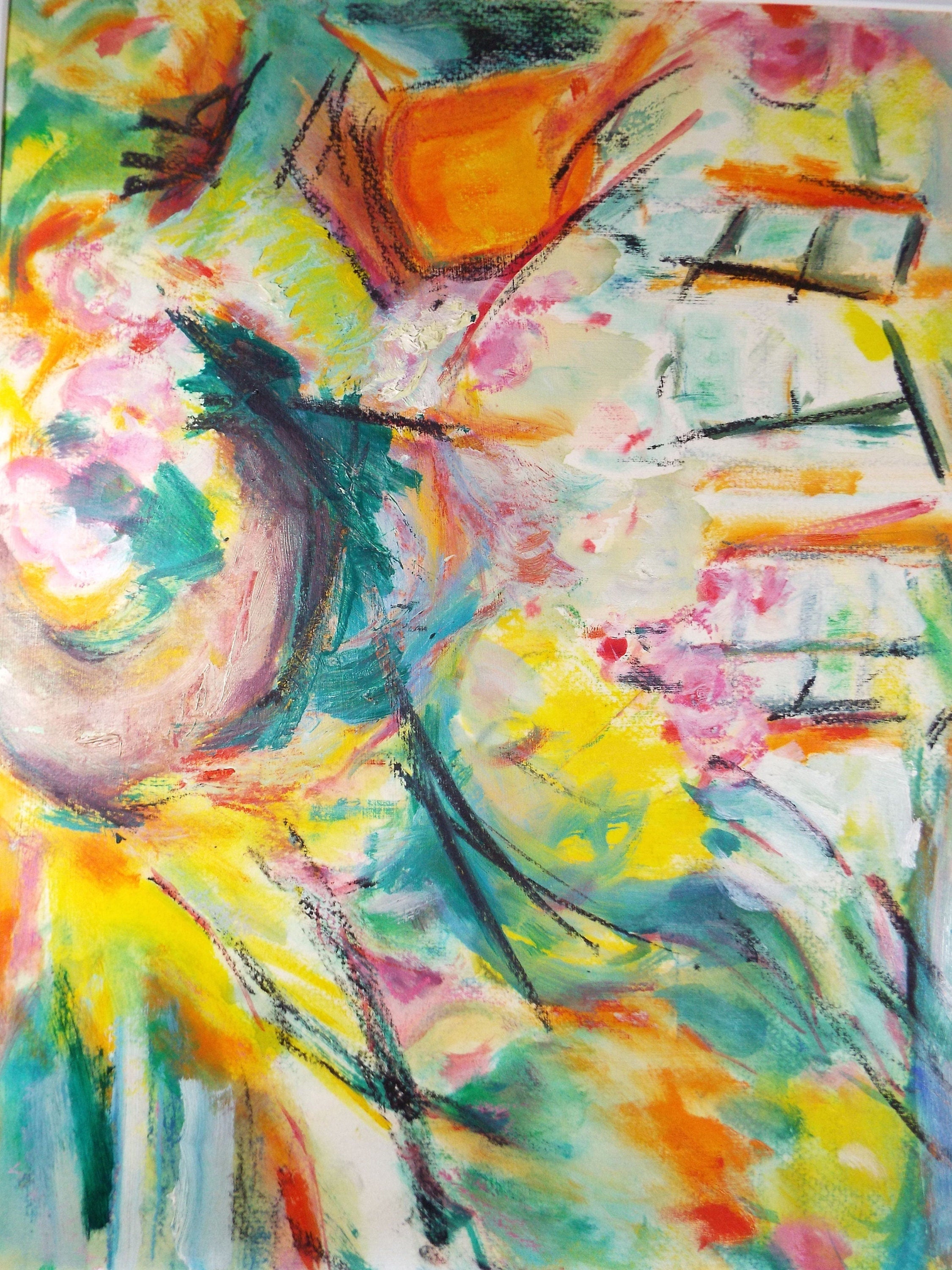 Original Watercolour and Gouache, 'Abstract Flower Garden', Circa 1980's Olive Van Klaveren (20th Century)