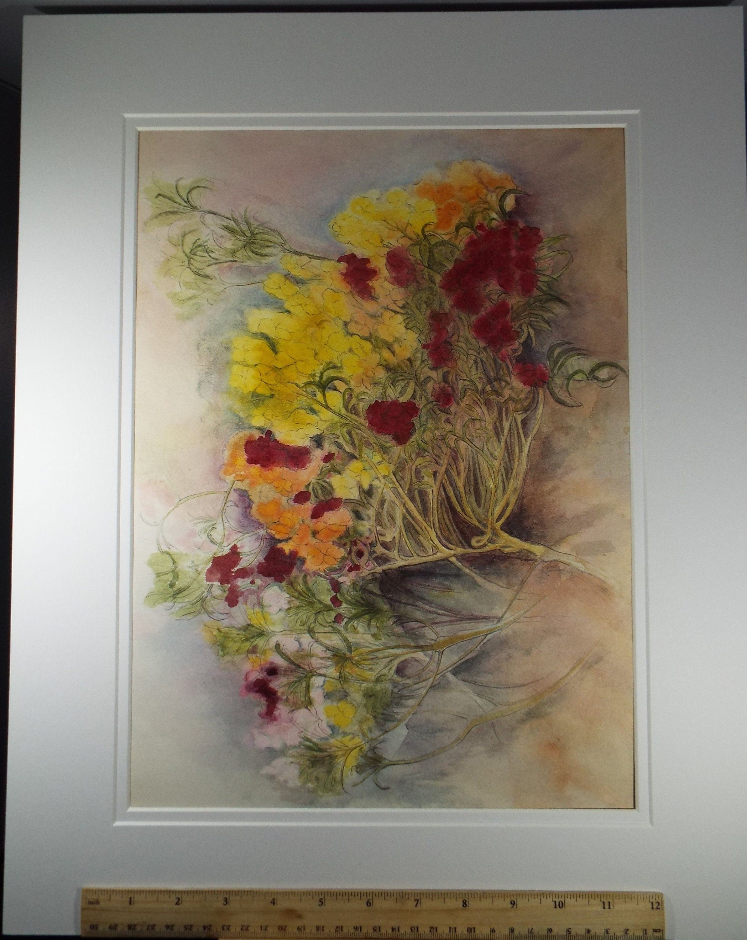 Original Pastel on Paper, 'Still life Flowers', 1980's, Olive Van Klaveren (20th Century)