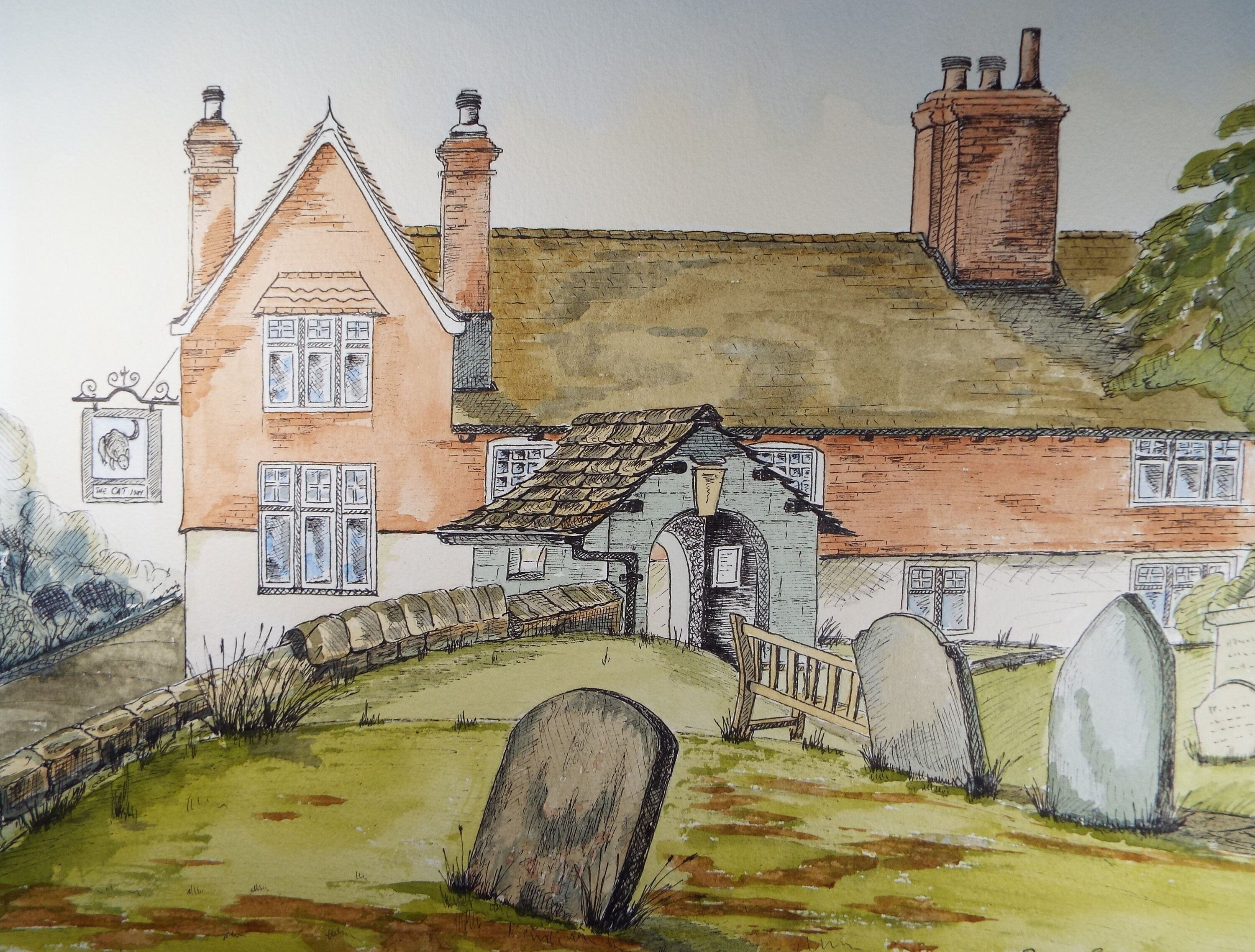 Original Watercolour, 'THE CAT INN - West Hoathy', 1986, Robert Sulley, (20th Century, British)