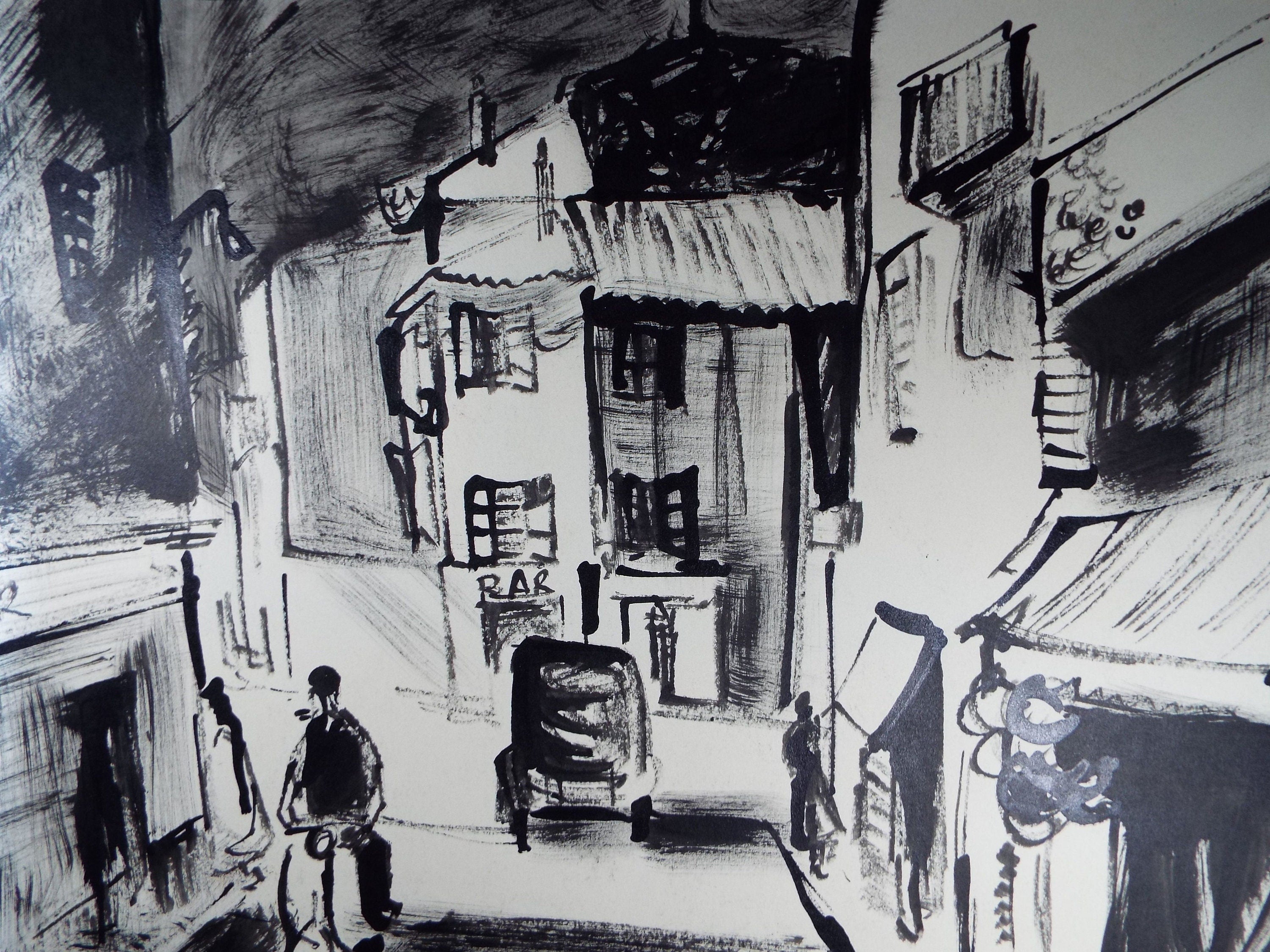 Original Watercolour & Wash, 'Street - Alassio' c1950's Charles Messent