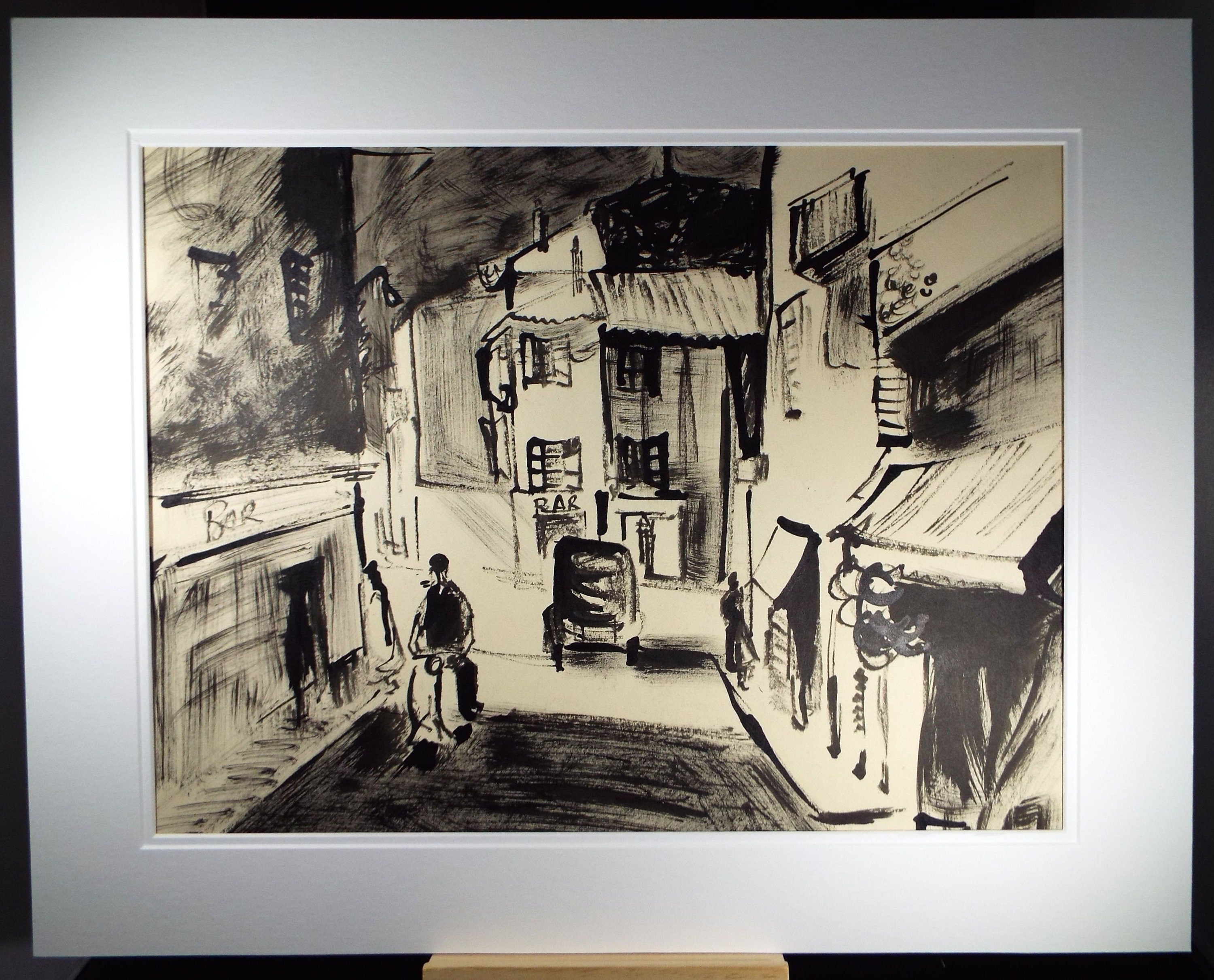 Original Watercolour & Wash, 'Street - Alassio' c1950's Charles Messent