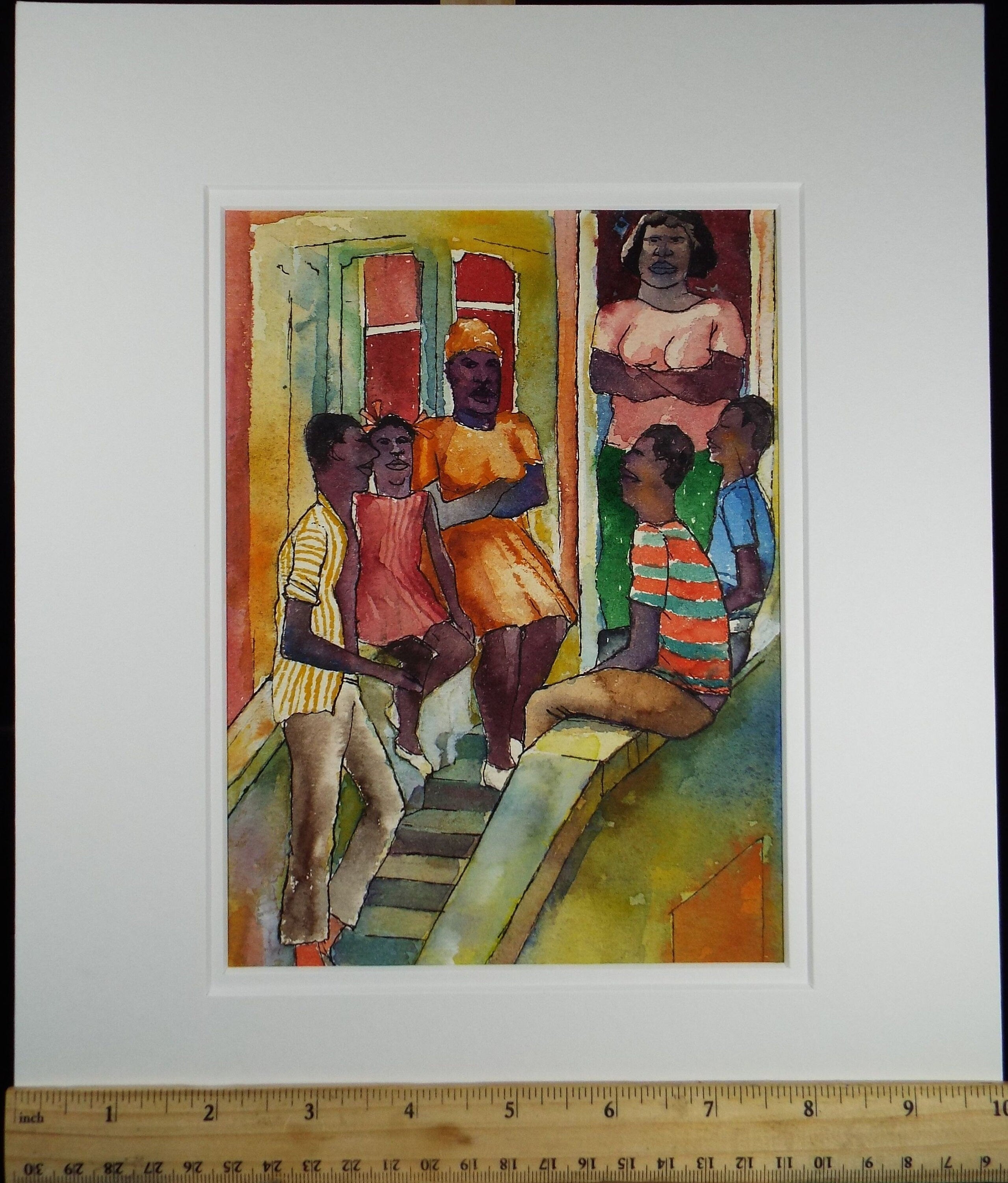 Original Watercolour, 20th Century Scottish School, 'Family on the Steps' c1980's - Donald Mackenzie b 1944