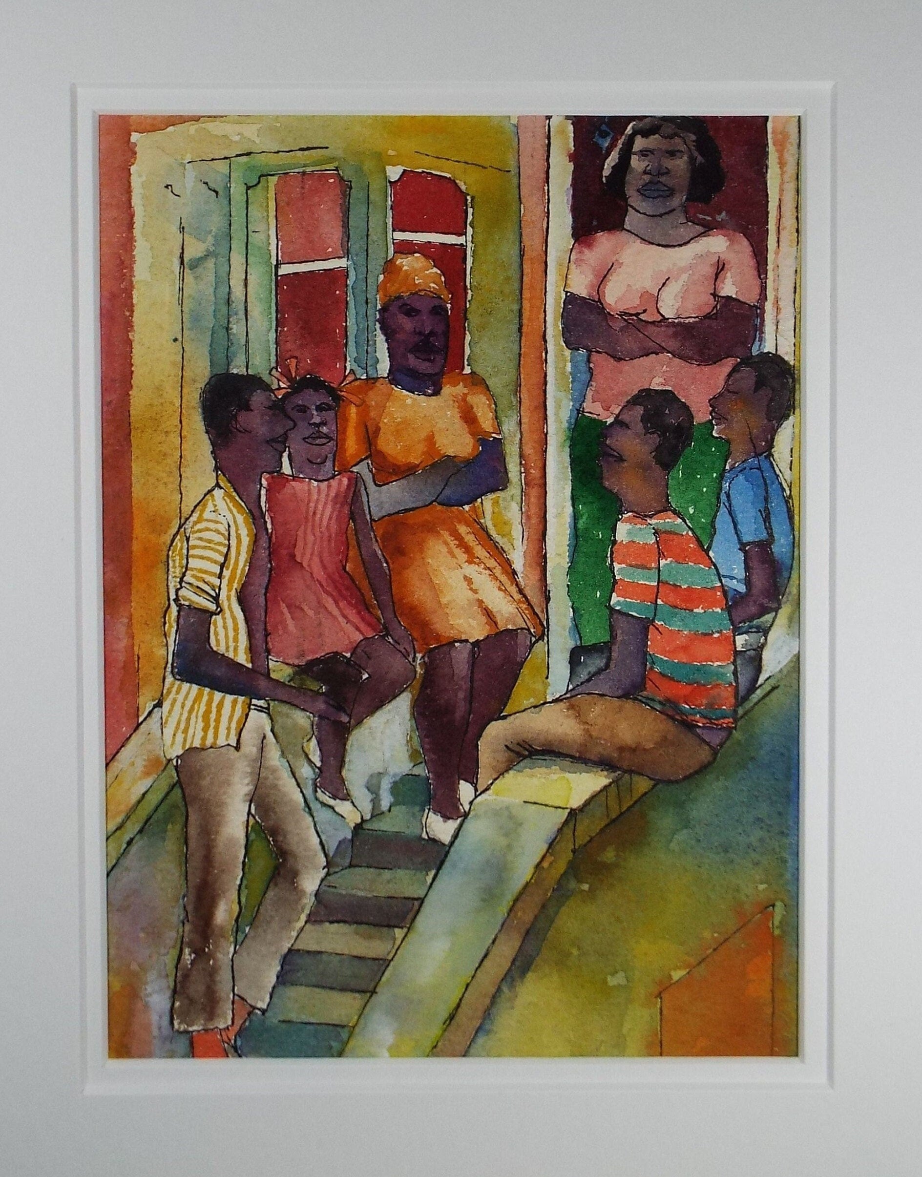 Original Watercolour, 20th Century Scottish School, 'Family on the Steps' c1980's - Donald Mackenzie b 1944