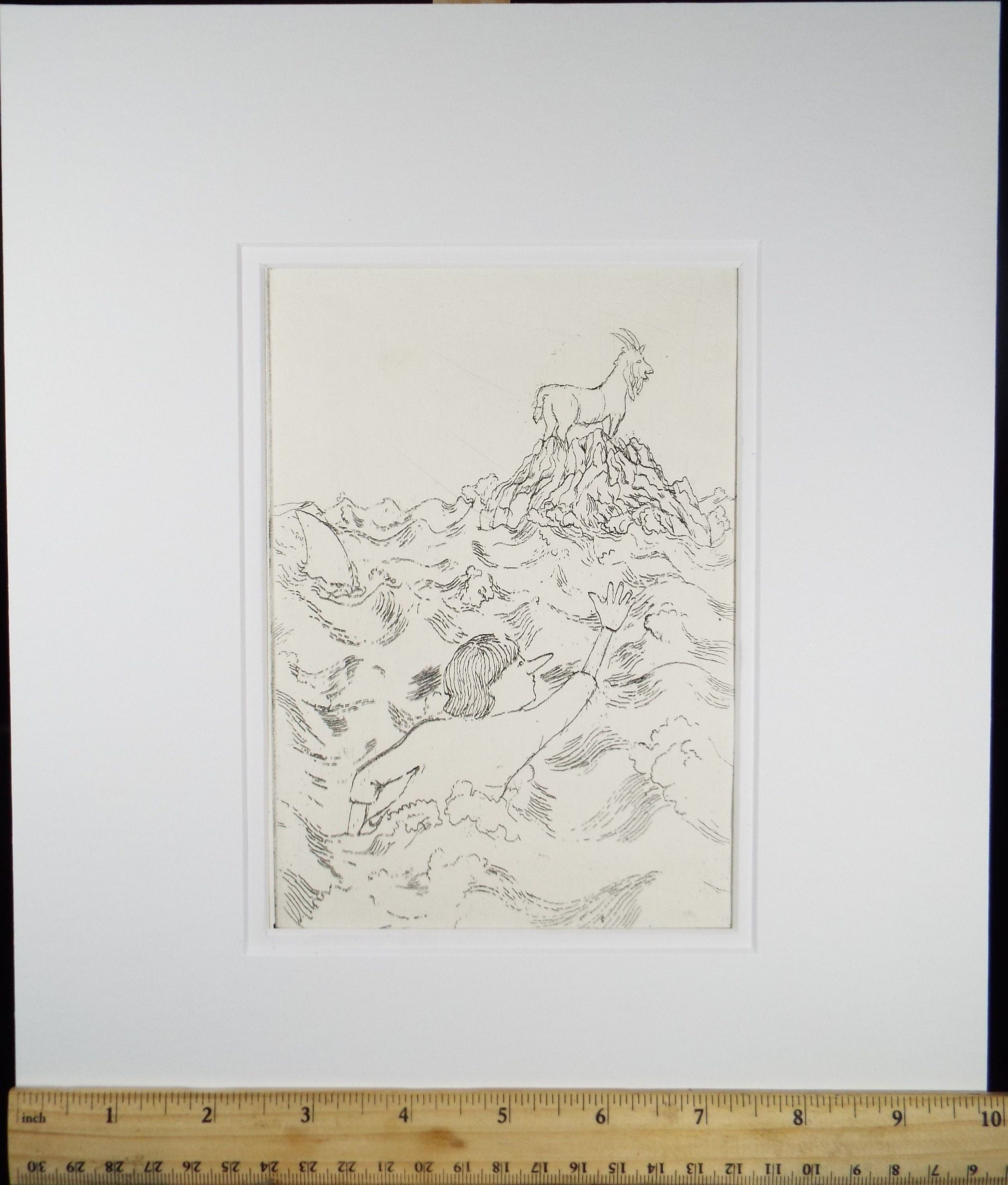 Etching, 'Goat and Drowning Man' - Circle of Donald Mackenzie b1944