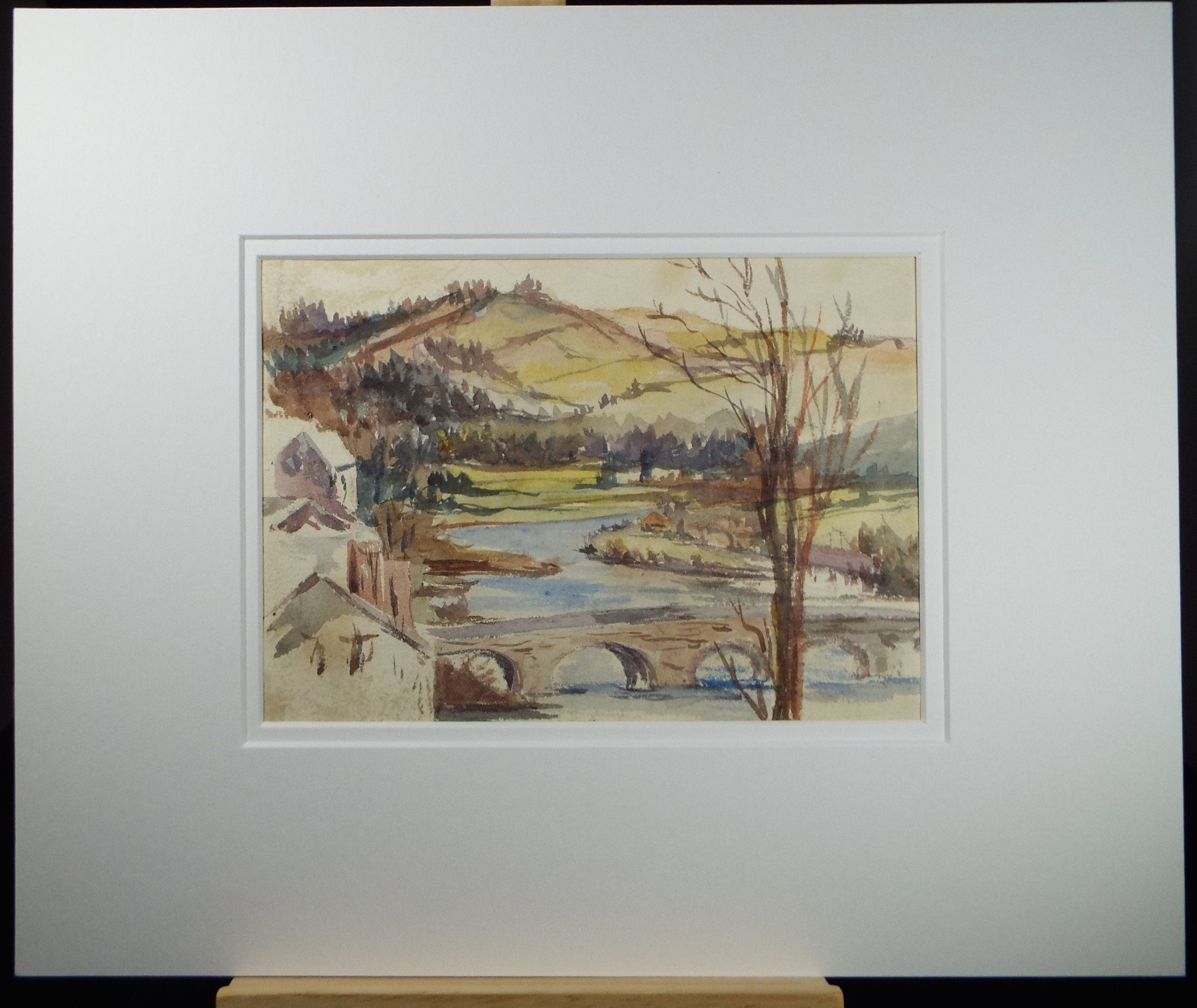 Original Watercolour, Inscribed 'Brecon' River & Town, c1910/20, Artist Unknown