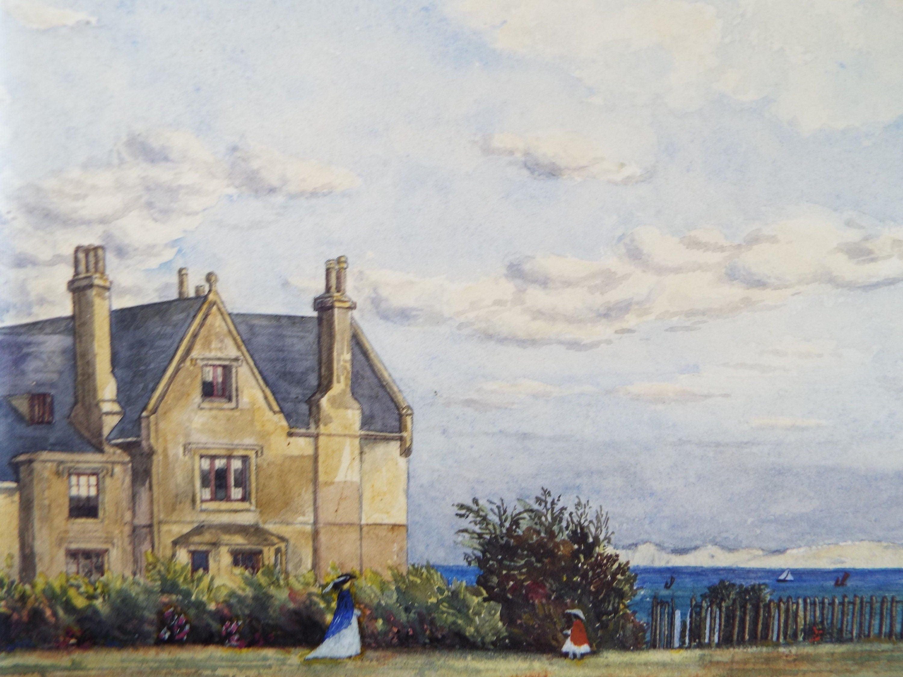 Original Watercolour, 'A House by the Sea with Figures', c1910, Artist Unknown