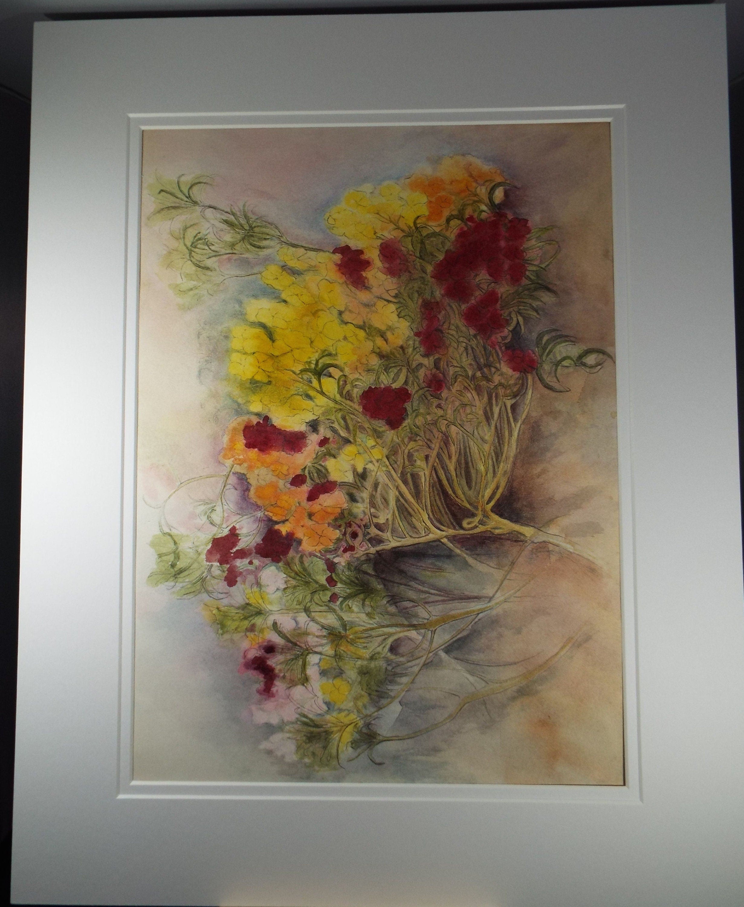 Original Pastel on Paper, 'Still life Flowers', 1980's, Olive Van Klaveren (20th Century)