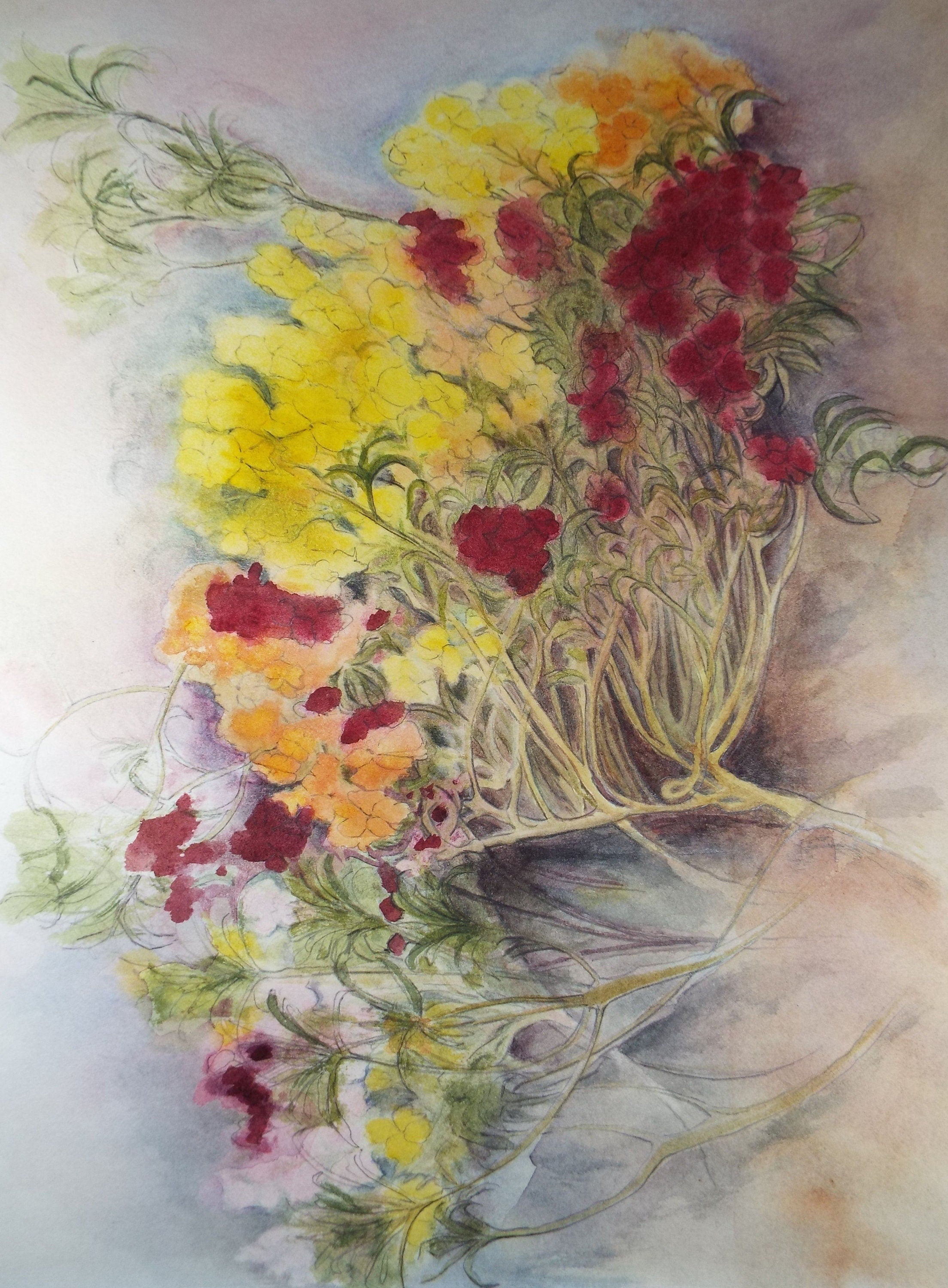 Original Pastel on Paper, 'Still life Flowers', 1980's, Olive Van Klaveren (20th Century)