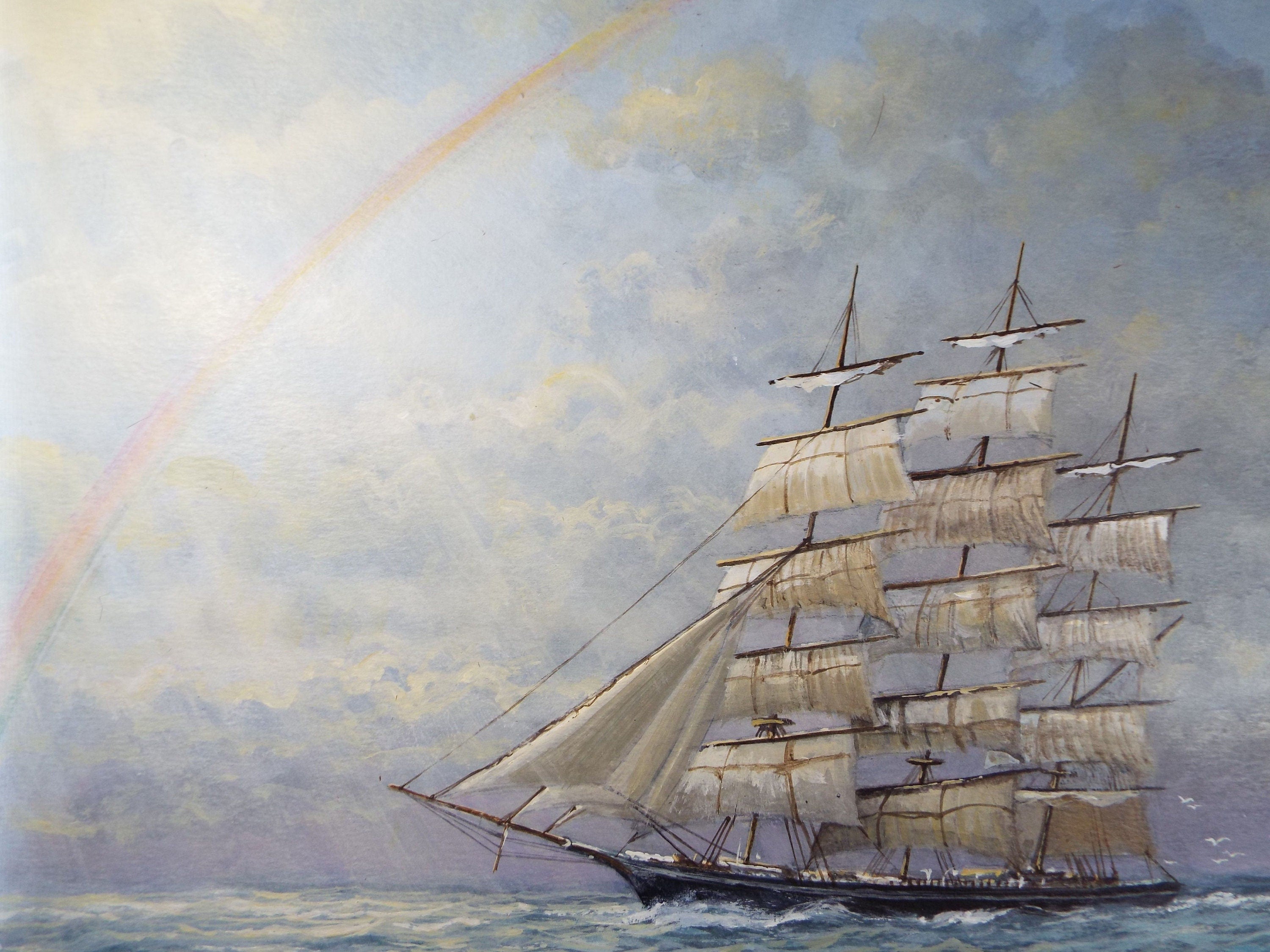 Original Watercolour, 'Tea Clippers under a Stormy Sky' 1990s, David Beer b.1936