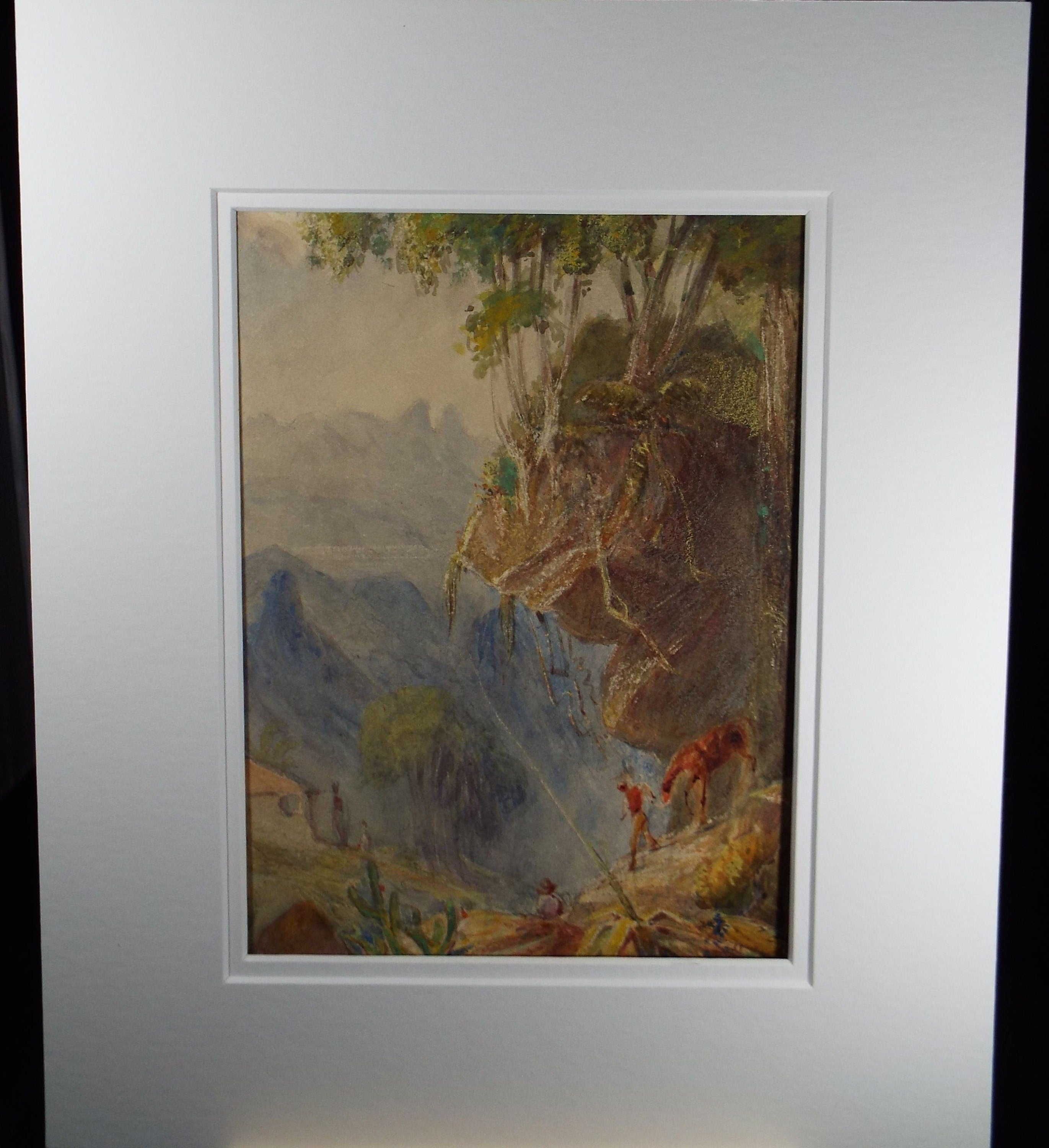 Original Watercolour c1860's, 'The Descent' - Attributed to H. Johnson