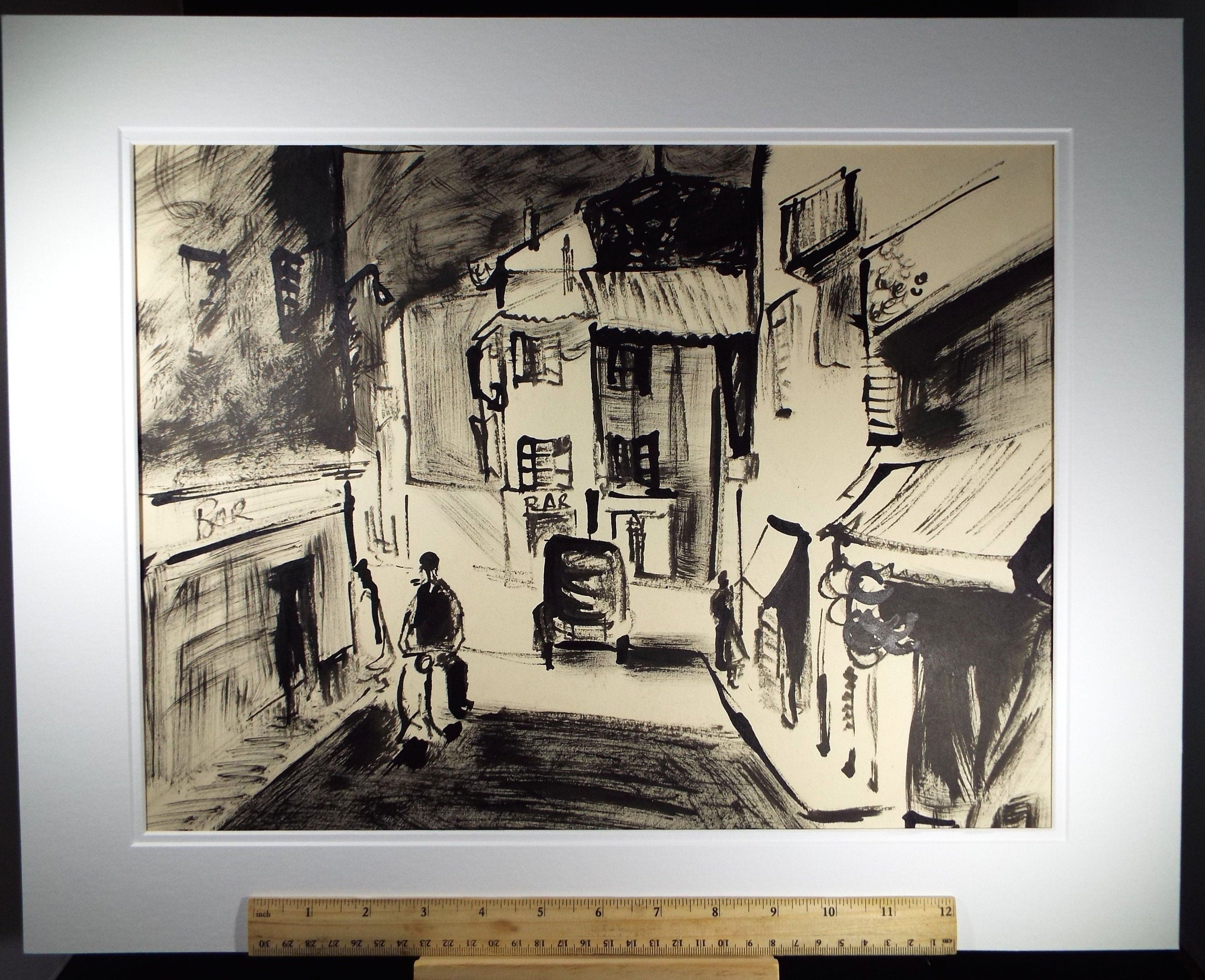 Original Watercolour & Wash, 'Street - Alassio' c1950's Charles Messent