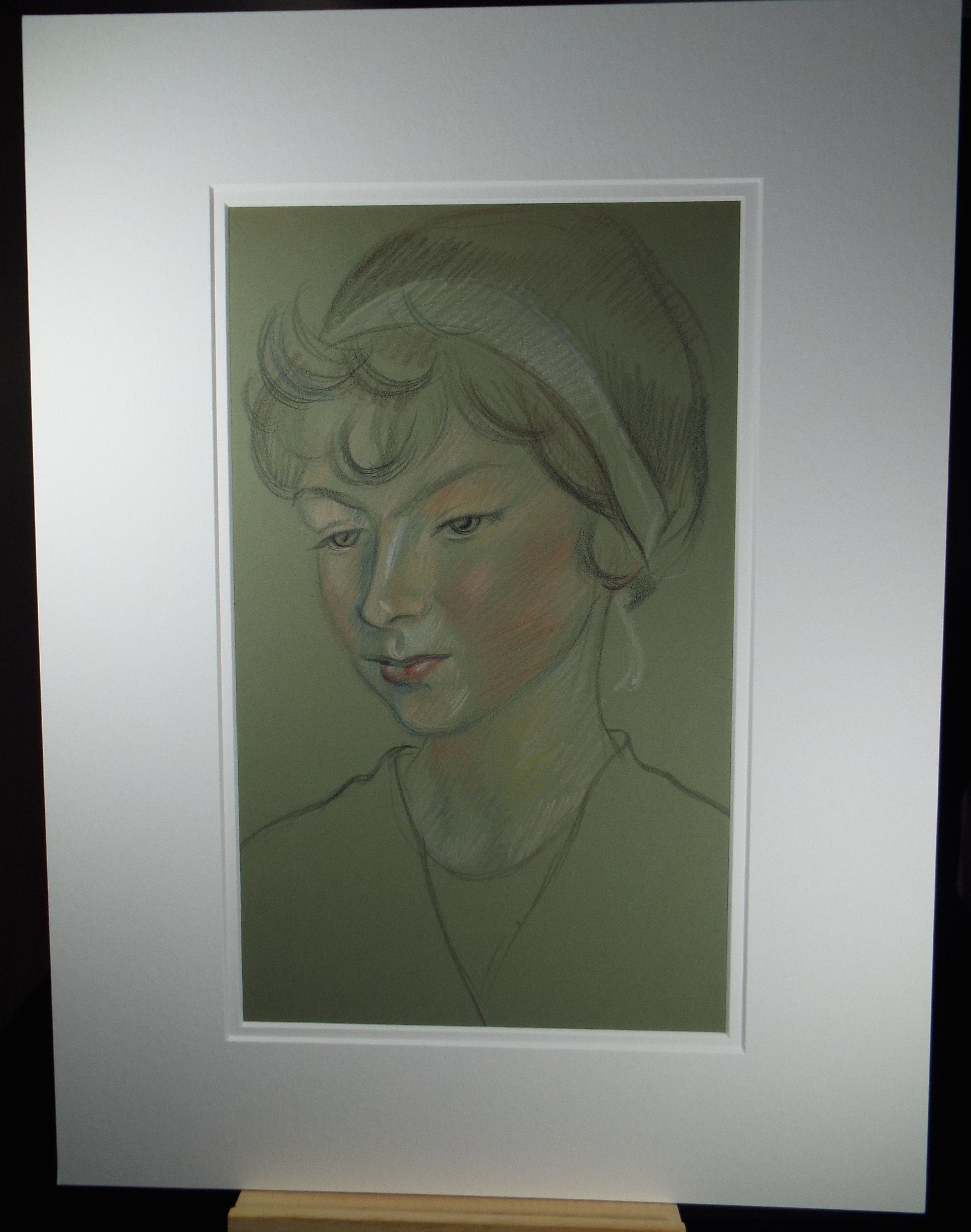 Original Pencil Drawing, 'Pensive Woman', c1950s, Athene Andrade, (1908-1973)