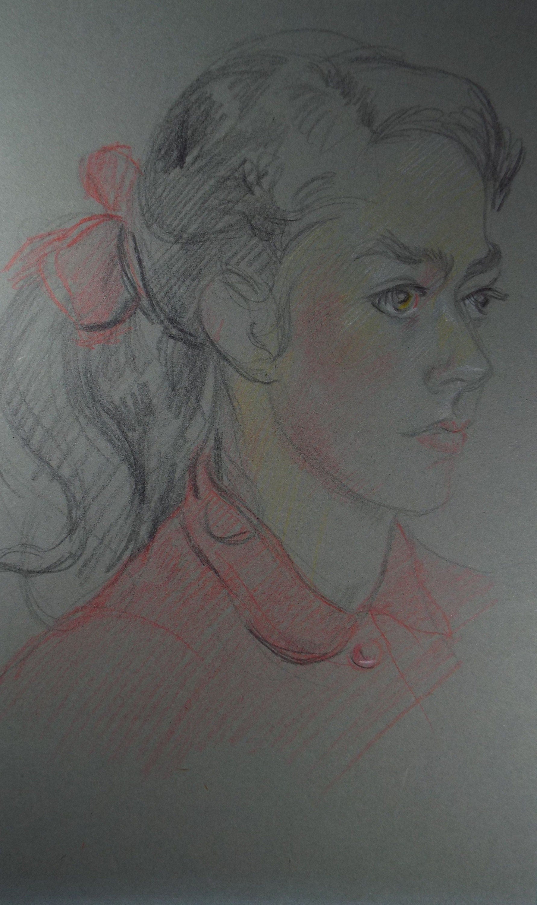 Original Pencil Drawing, 'Girl with Red Dress', c1950s, Athene Andrade, (1908-1973)