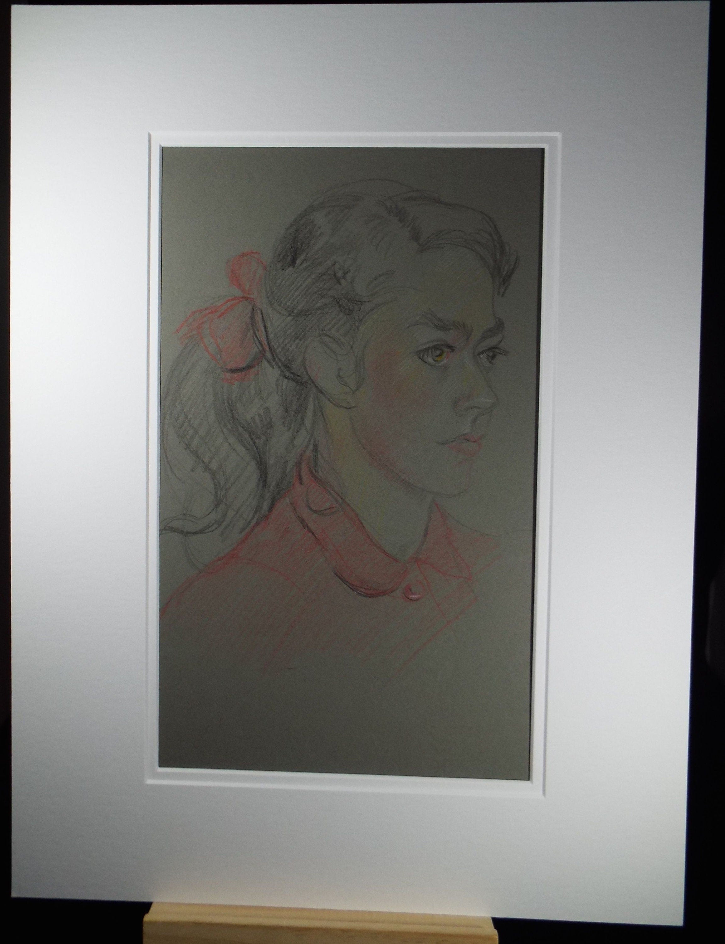 Original Pencil Drawing, 'Girl with Red Dress', c1950s, Athene Andrade, (1908-1973)
