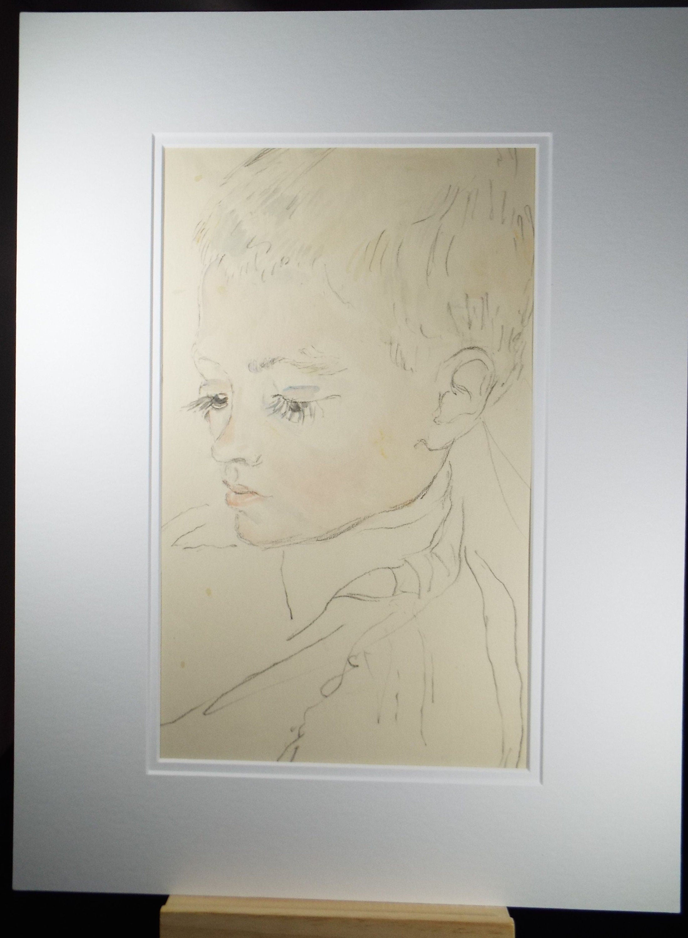 Original Pencil Drawing, 'Boy with long Eyelashes', c1950s, Athene Andrade, (1908-1973)