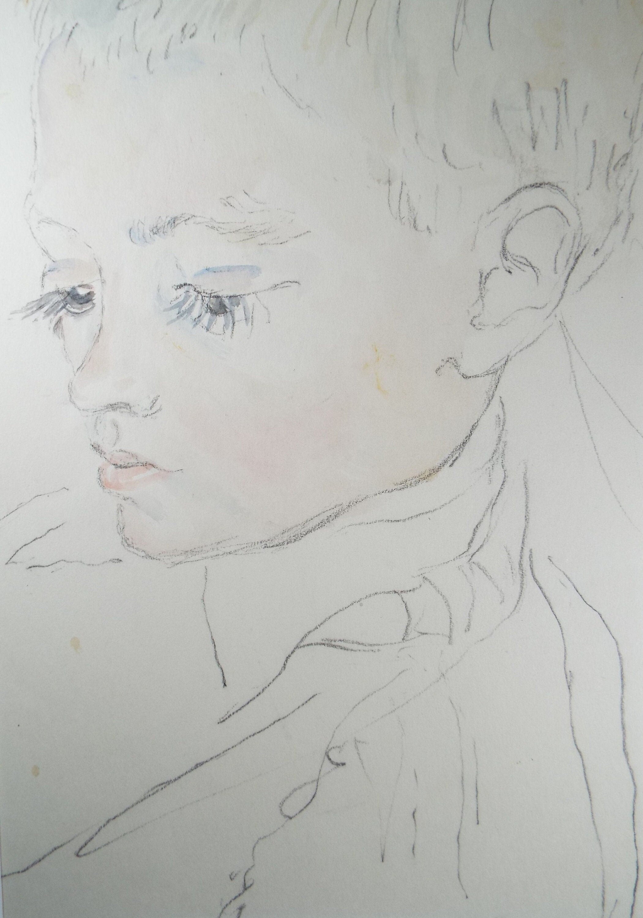 Original Pencil Drawing, 'Boy with long Eyelashes', c1950s, Athene Andrade, (1908-1973)