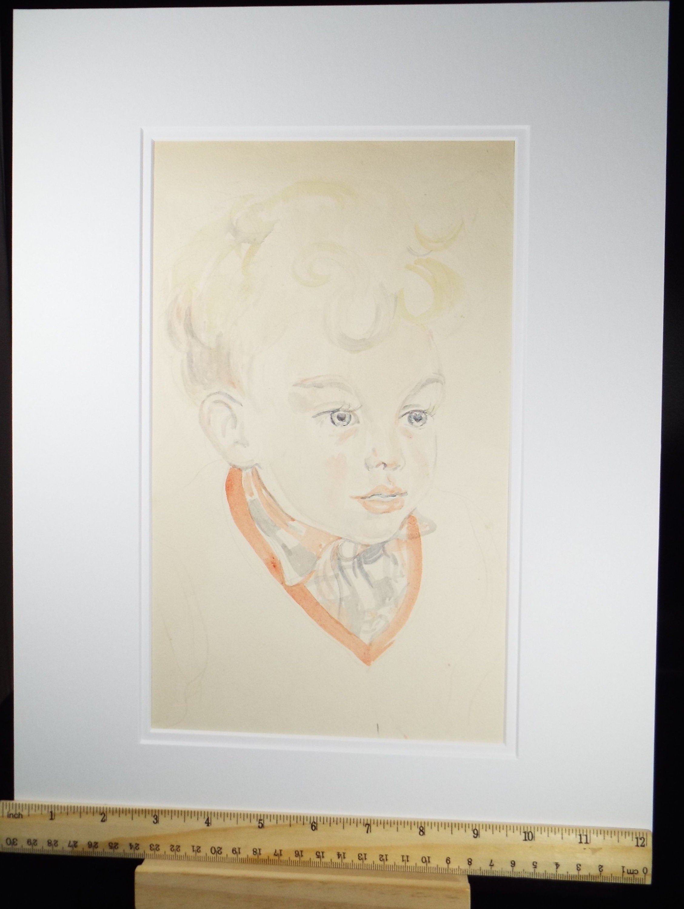 Original Watercolour, 'Boy with Checked Shirt', c1950s, Athene Andrade, (1908-1973)
