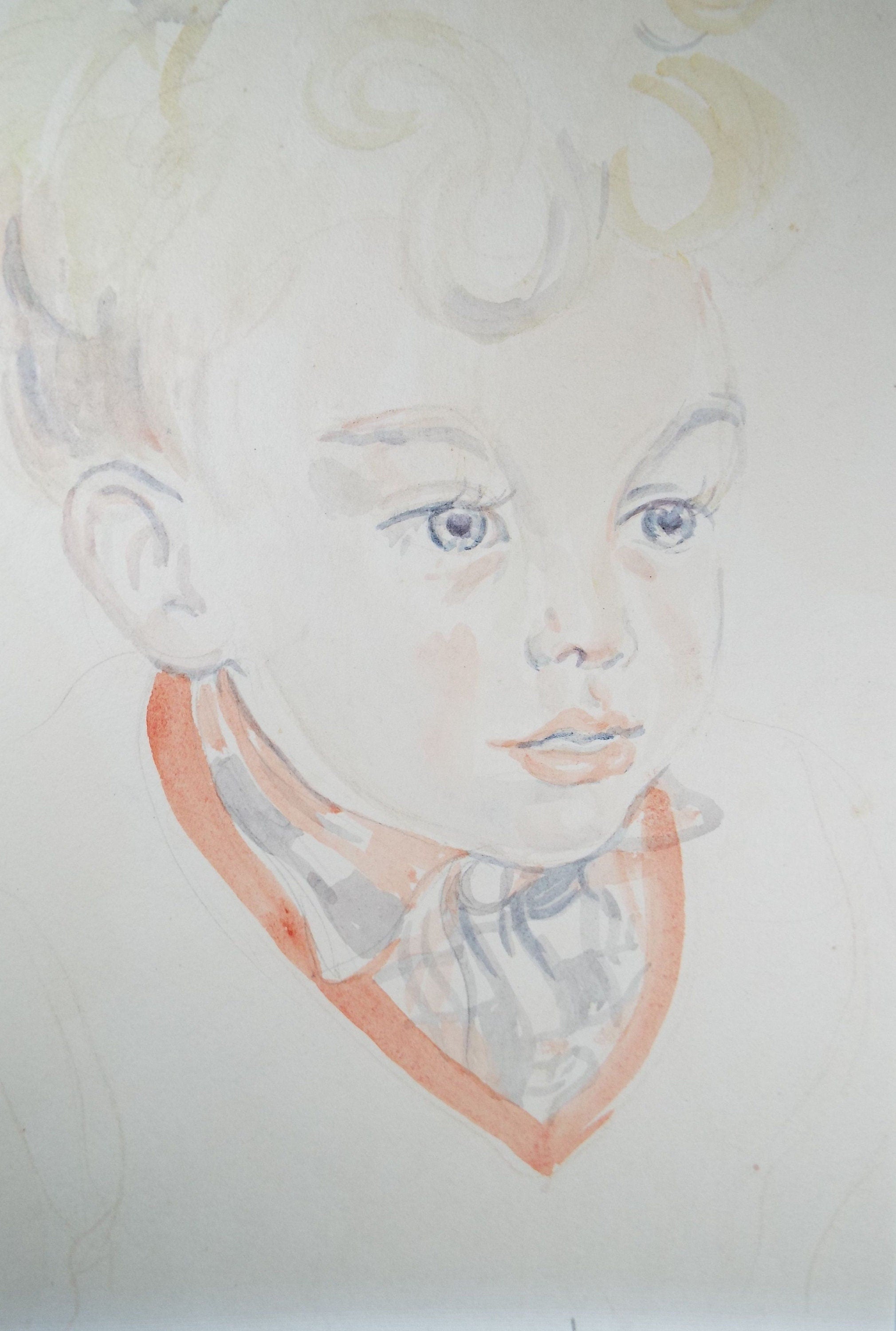 Original Watercolour, 'Boy with Checked Shirt', c1950s, Athene Andrade, (1908-1973)