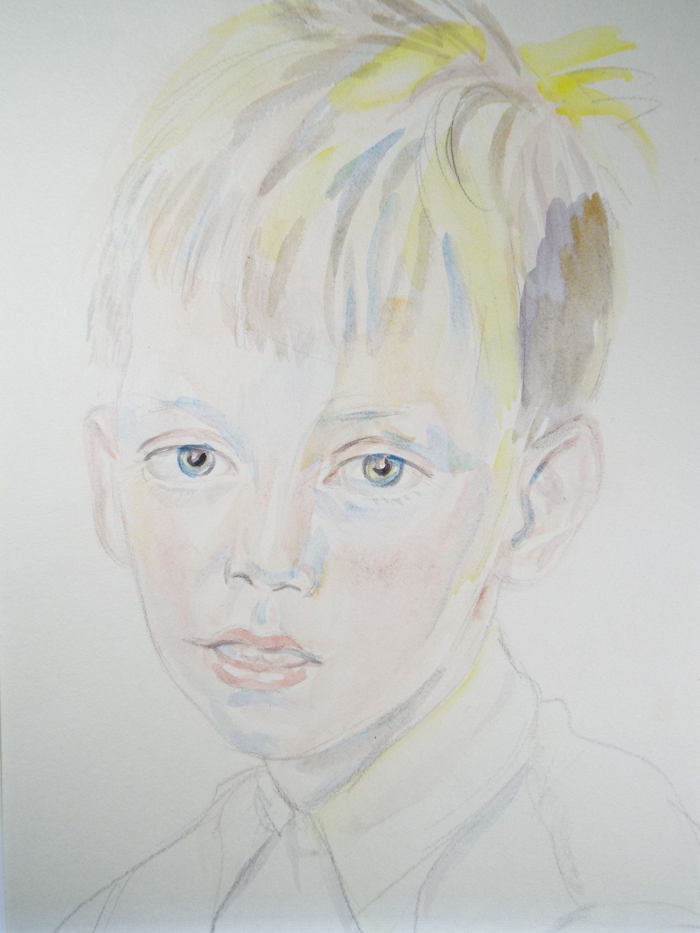 Original Watercolour, 'Boy with Blonde Hair', c1950s, Athene Andrade, (1908-1973)