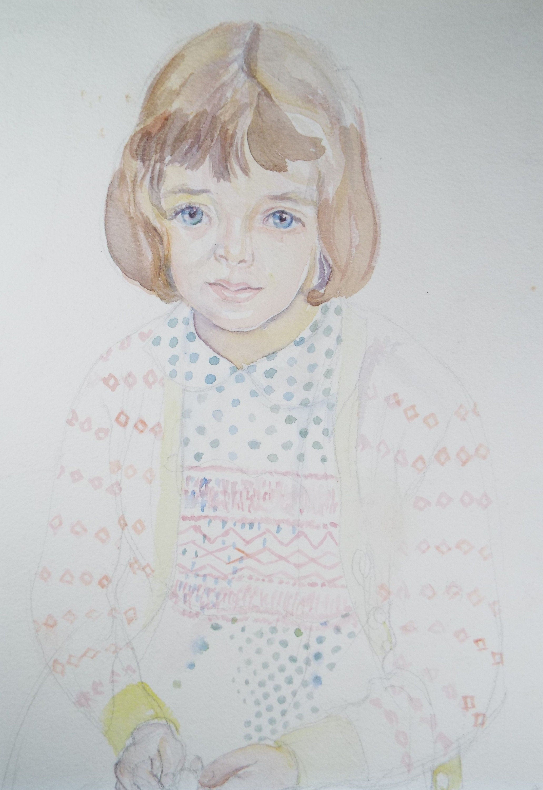 Original Watercolour, 'Girl in a Cardigan', c1950s, Athene Andrade, (1908-1973)