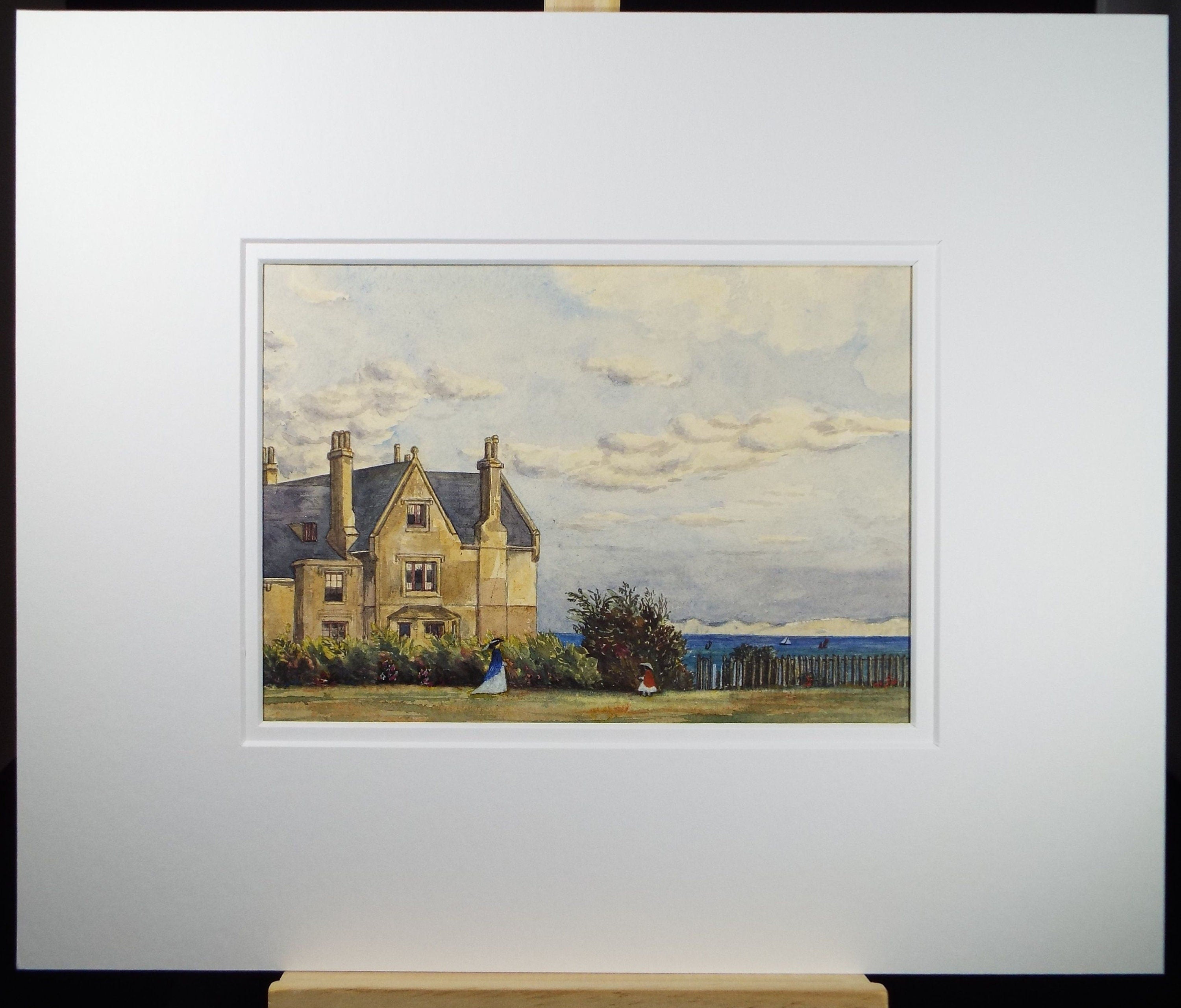 Original Watercolour, 'A House by the Sea with Figures', c1910, Artist Unknown