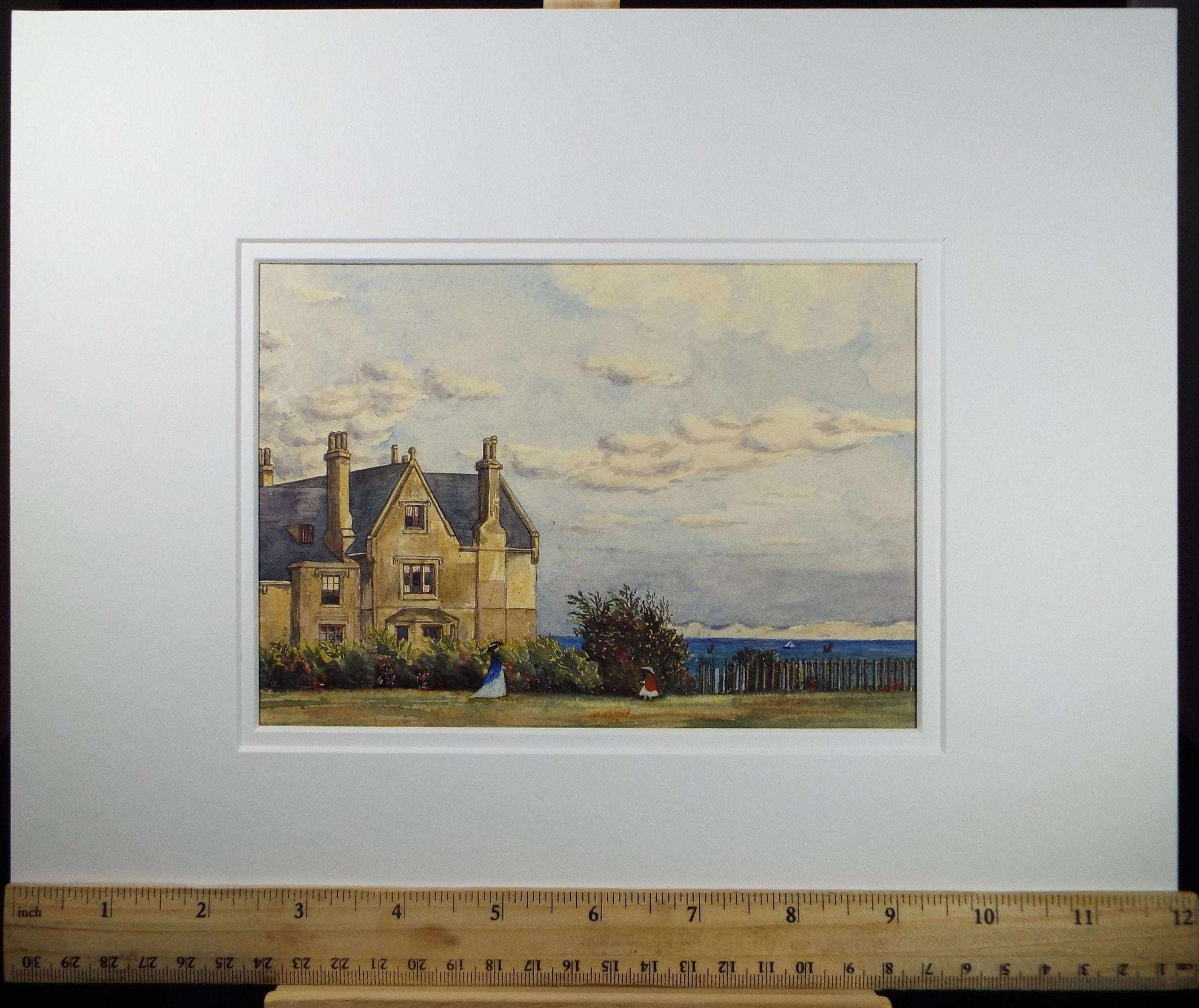 Original Watercolour, 'A House by the Sea with Figures', c1910, Artist Unknown