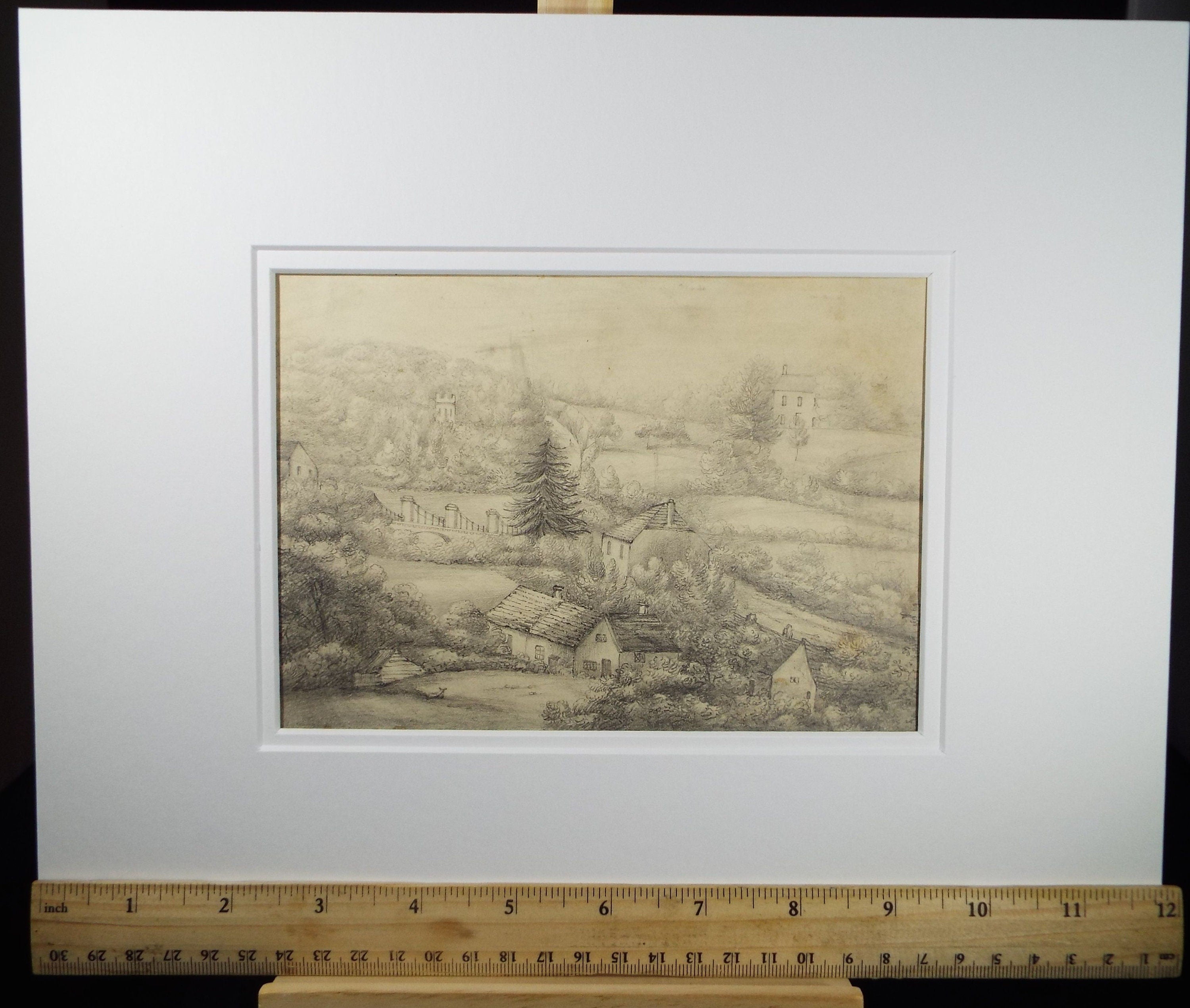Original Grisaille Watercolour, Inscribed - 'Pen Y Bont, 1833, Mary Ann Baker'