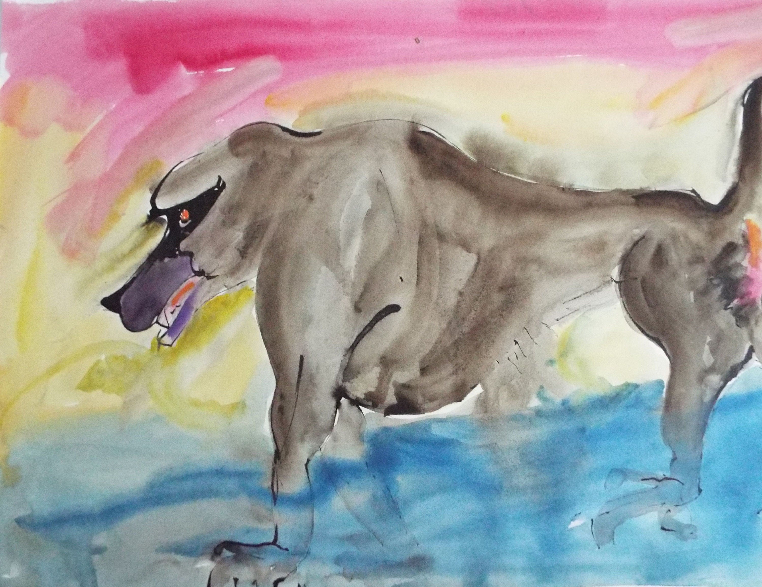 Original Watercolour & India Ink , 'Baboon' - from the Great Flood series of 100 paintings, circa 1980's, Sven Berlin (1911-1999)