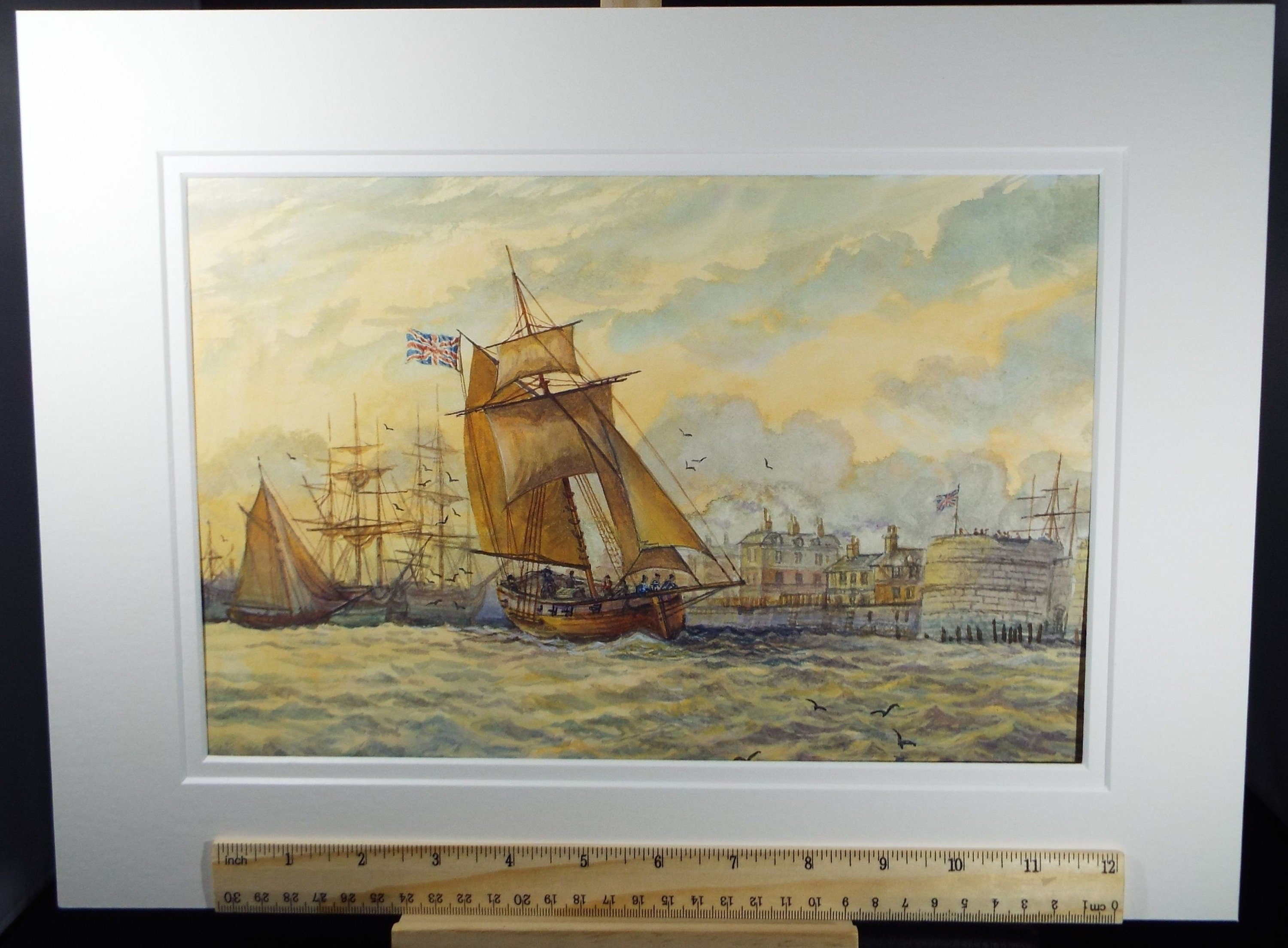 Original watercolour, 'Naval Cutter Leaving Portsmouth', 1997, David Beer b1936