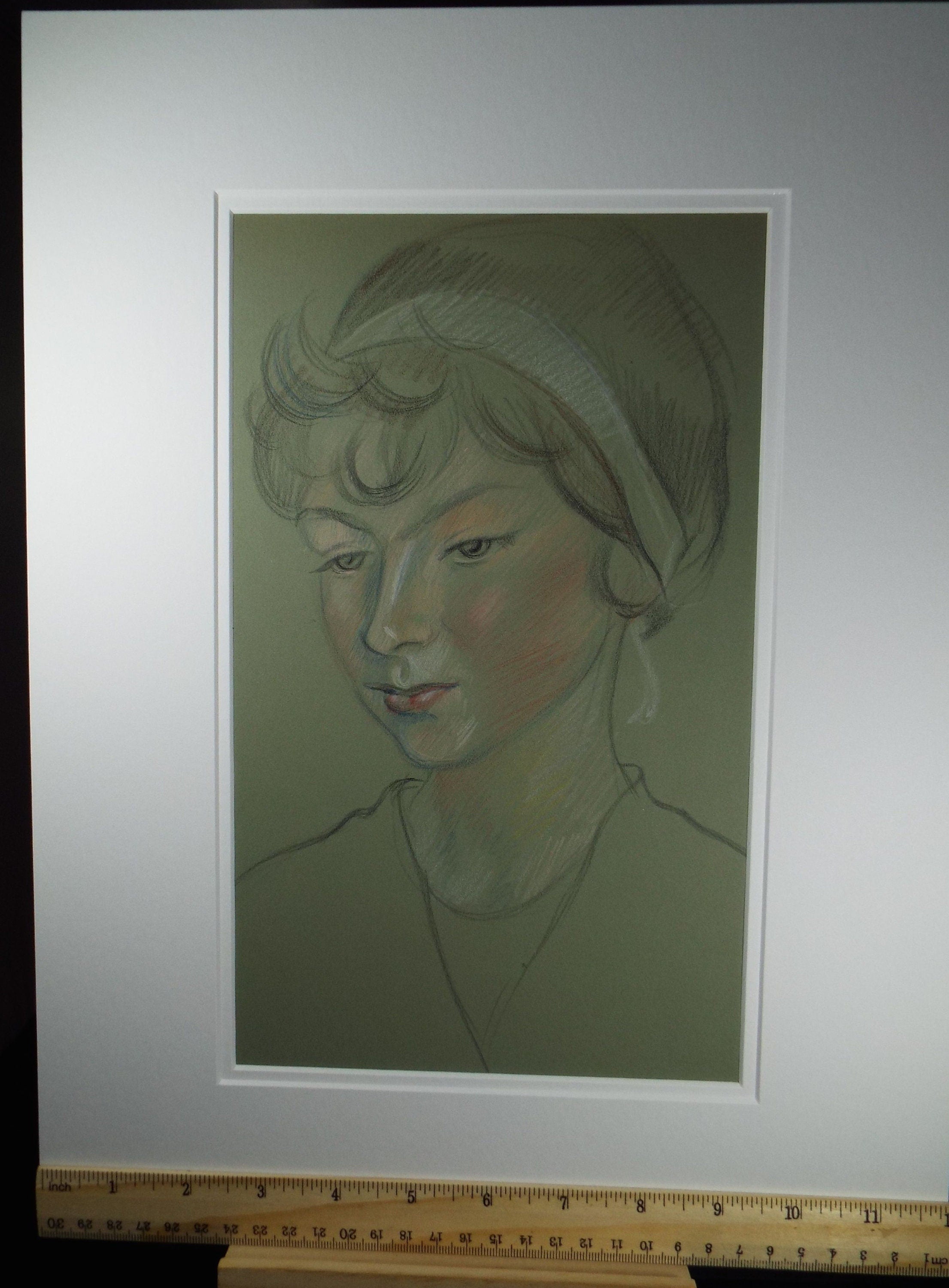 Original Pencil Drawing, 'Pensive Woman', c1950s, Athene Andrade, (1908-1973)