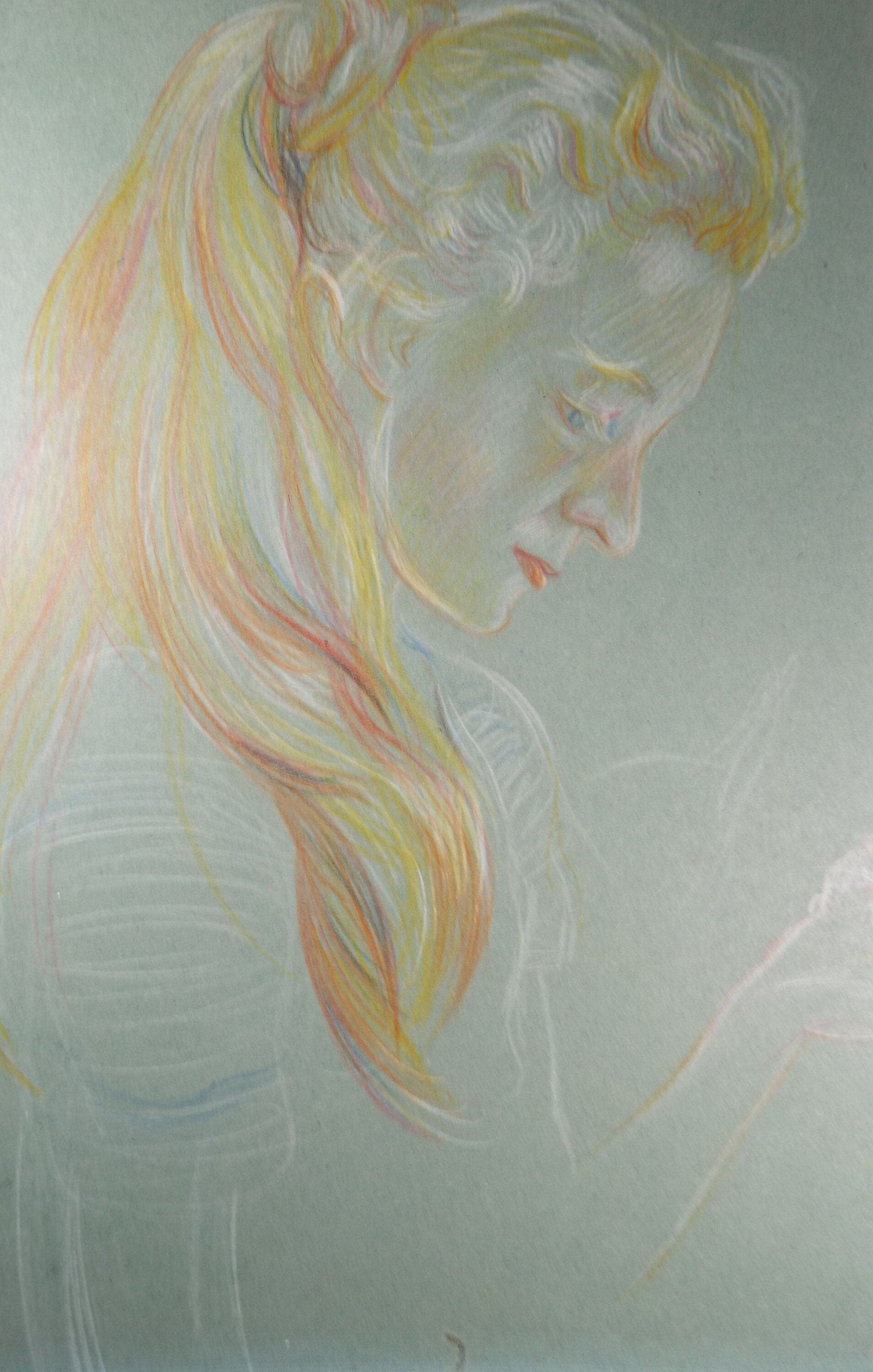 Original Pencil Drawing, 'Woman with Long Hair', c1950s, Athene Andrade, (1908-1973)