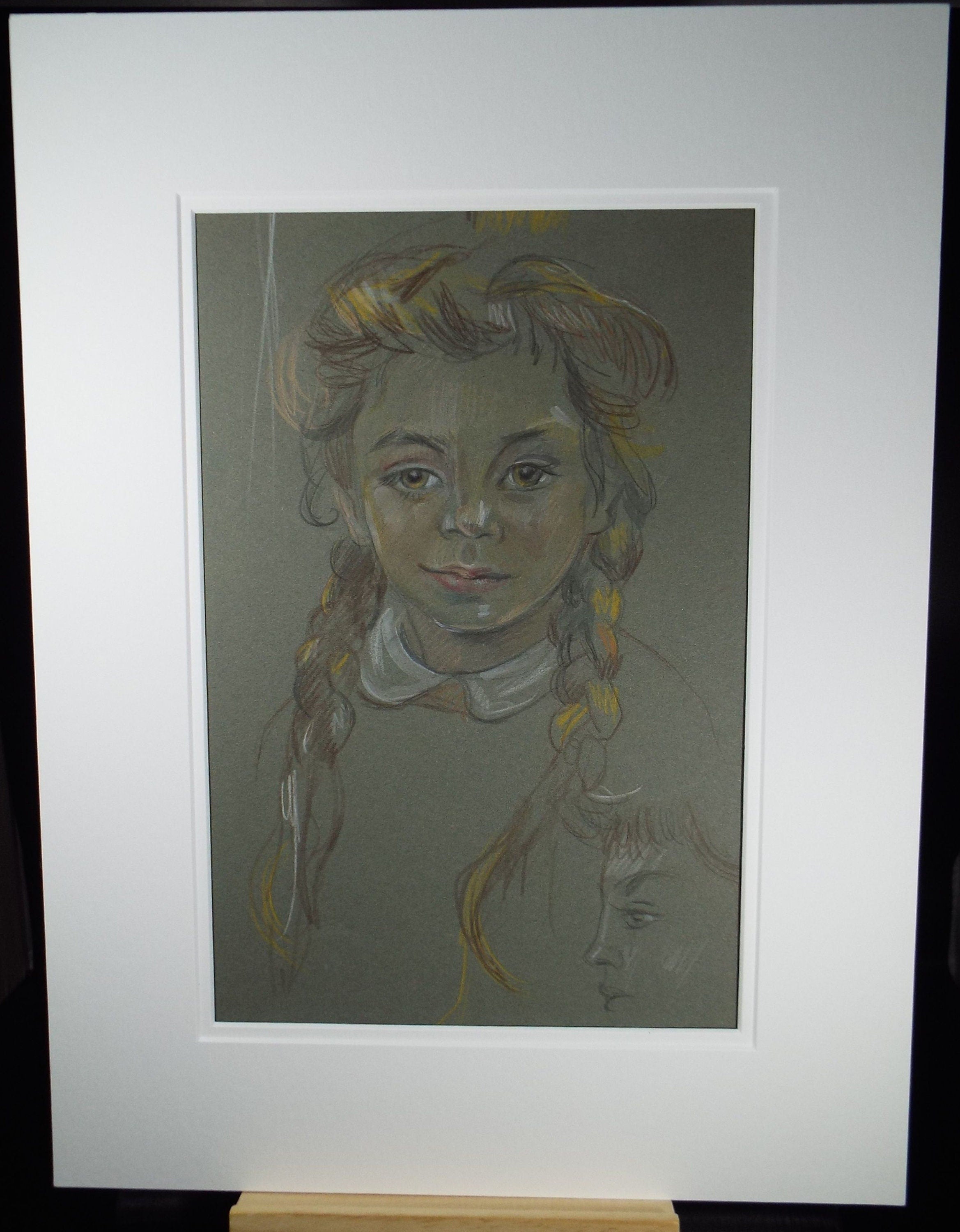 Original Pencil Drawing, 'Girl with Pig Tails', c1950s, Athene Andrade, (1908-1973)