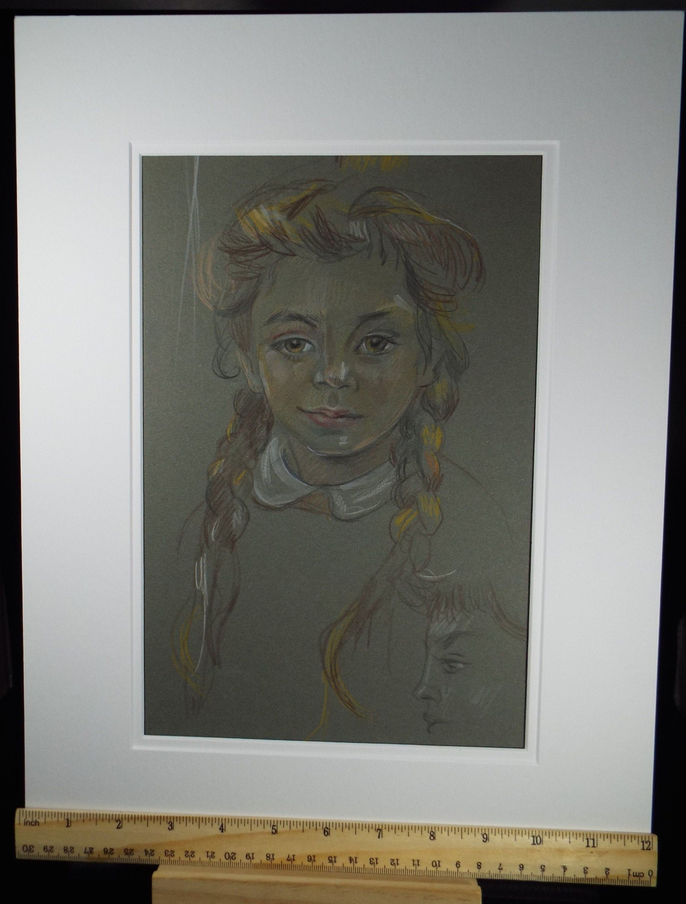 Original Pencil Drawing, 'Girl with Pig Tails', c1950s, Athene Andrade, (1908-1973)