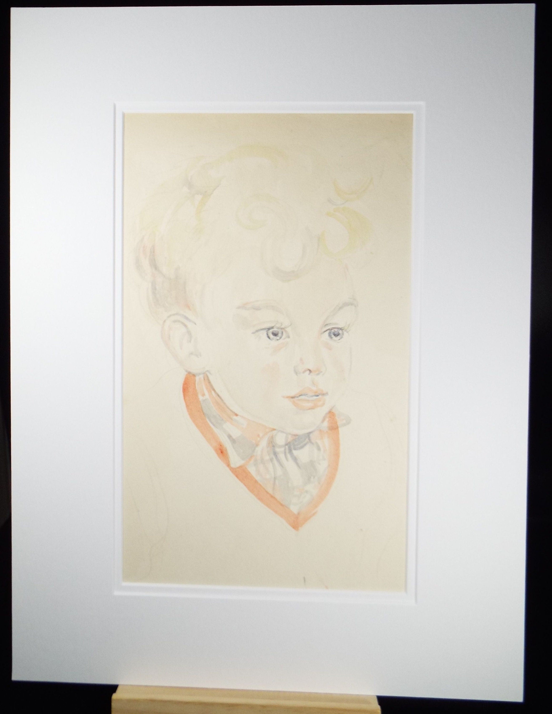 Original Watercolour, 'Boy with Checked Shirt', c1950s, Athene Andrade, (1908-1973)