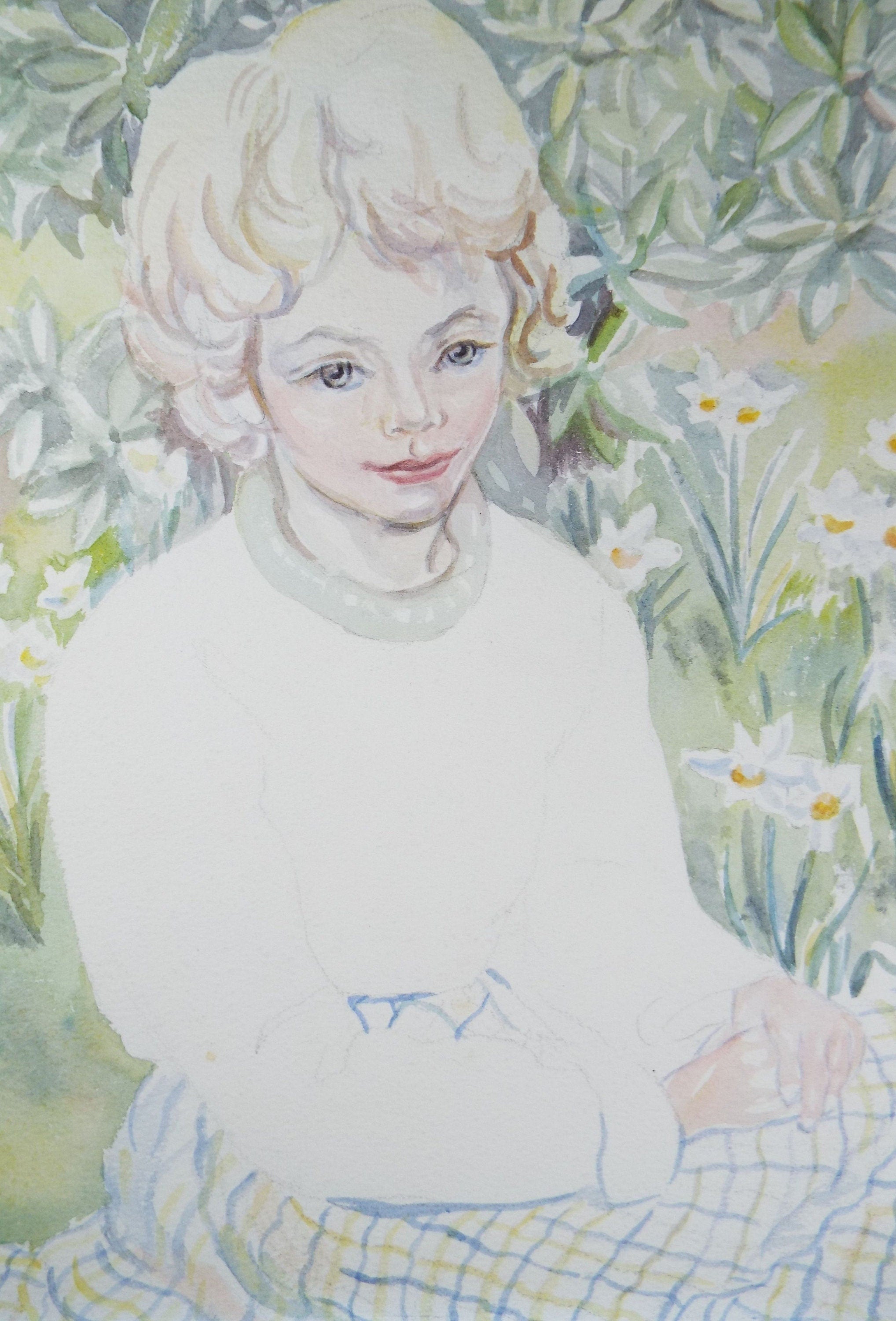 Original Watercolour, 'Seated Girl', c1950s, Athene Andrade, (1908-1973)